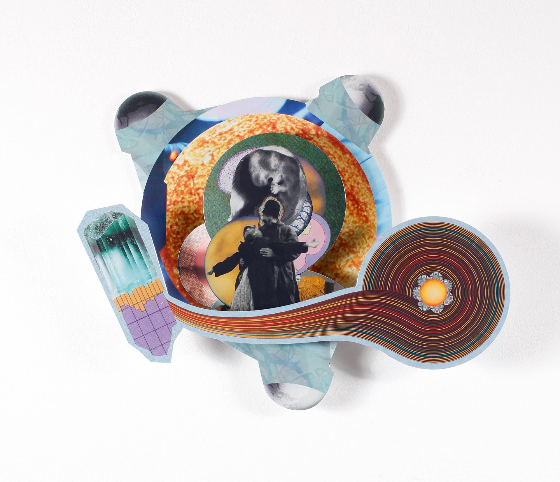 Transmission 2, 2018, manipulated analog and digital collage on aluminum Dibond, 20 x 20 in