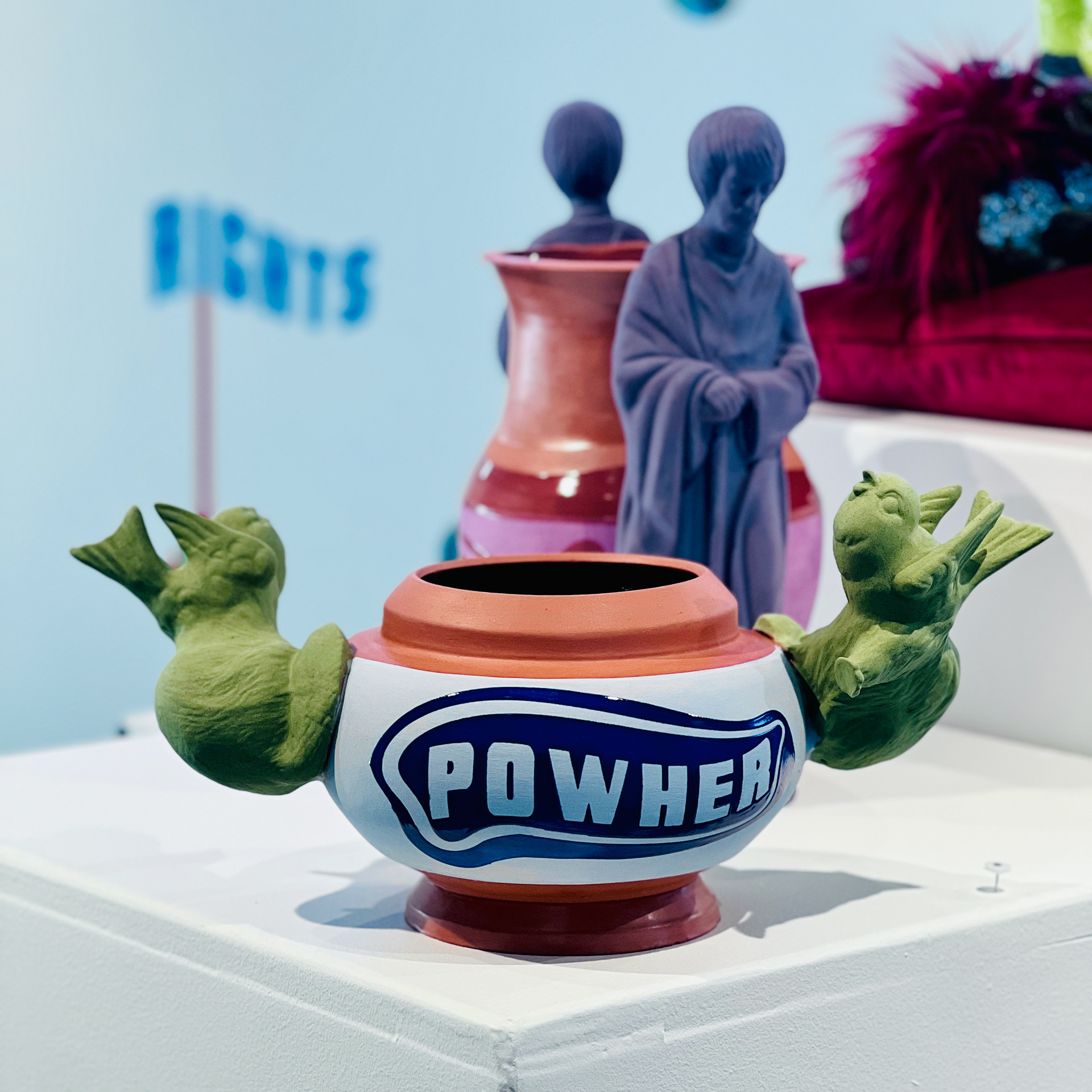 Powher, 2024, glaze on low-fire terracotta, 8 x 15 x 5 in