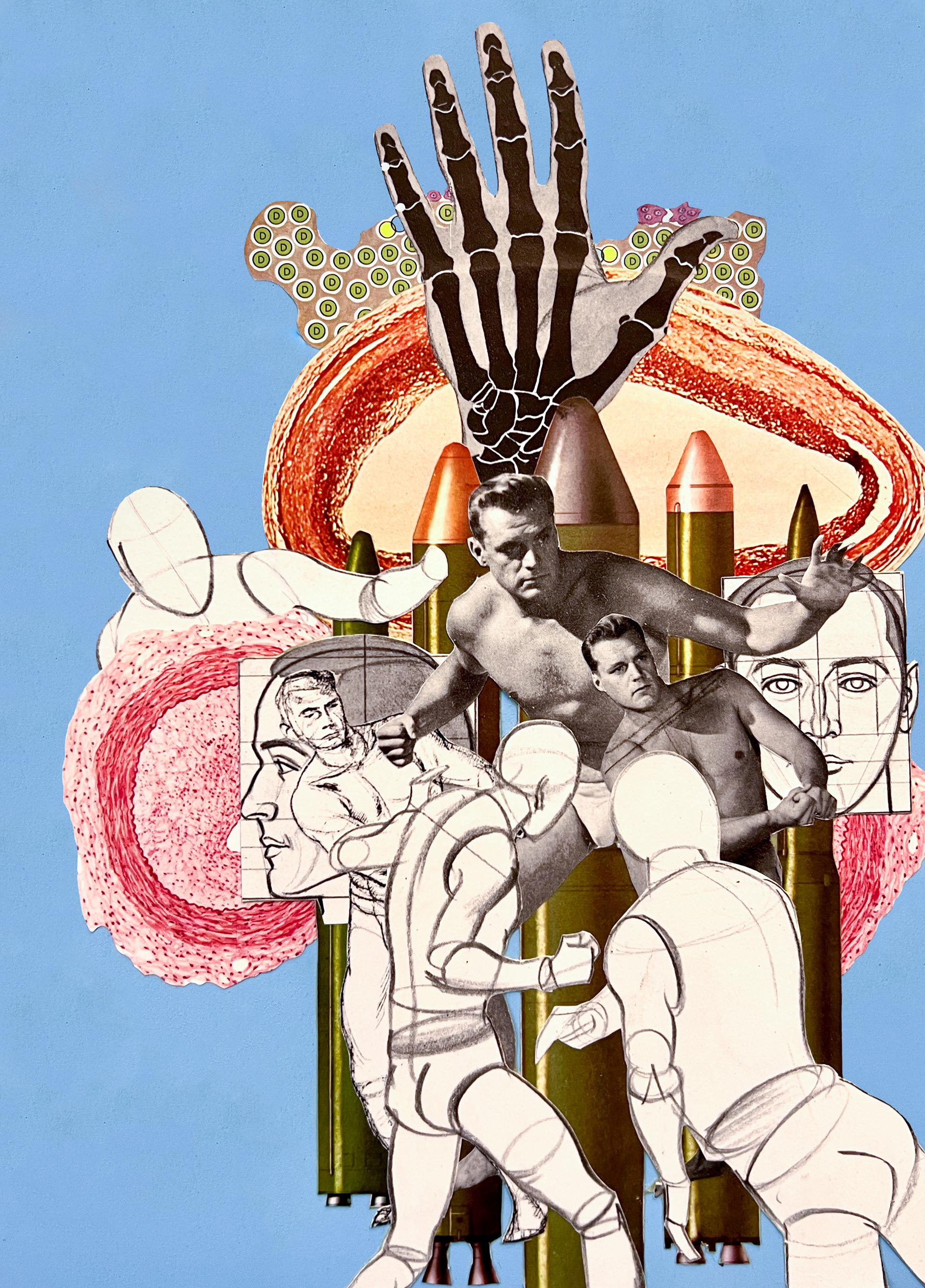 Reconciling Masculinity 2, 2023, paper, glue, acrylic paint, archival satin matte medium top coat on birch panel 