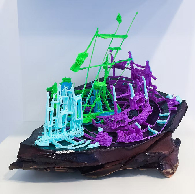  Transmission Data 2, 2018, ceramic earthenware and PLA filament, 6 x 9 x 5 in