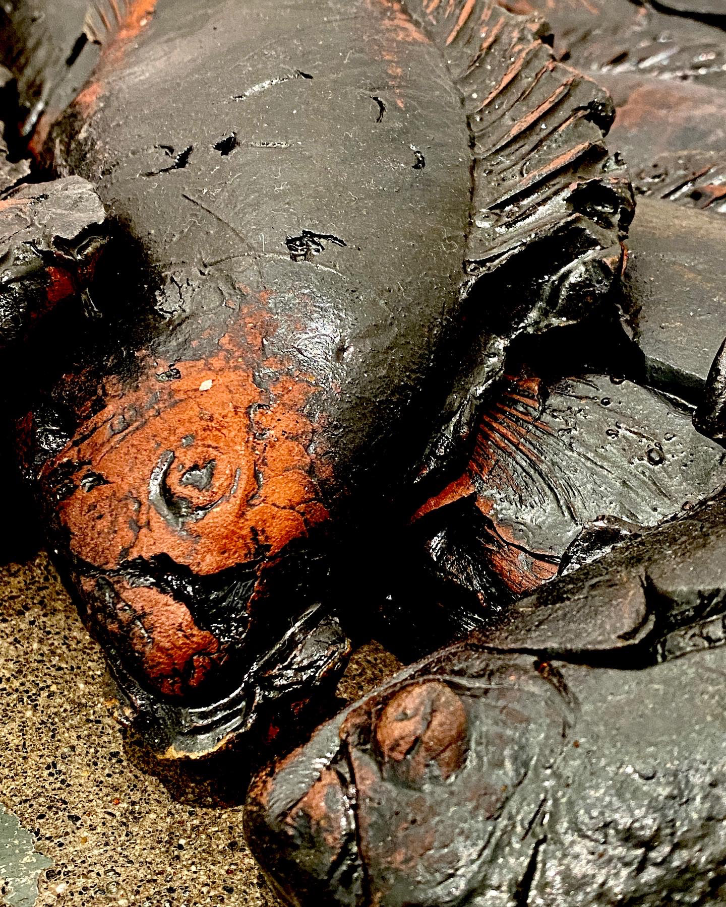 Oil Fish, 2022, ceramic and vinyl, glaze, detail