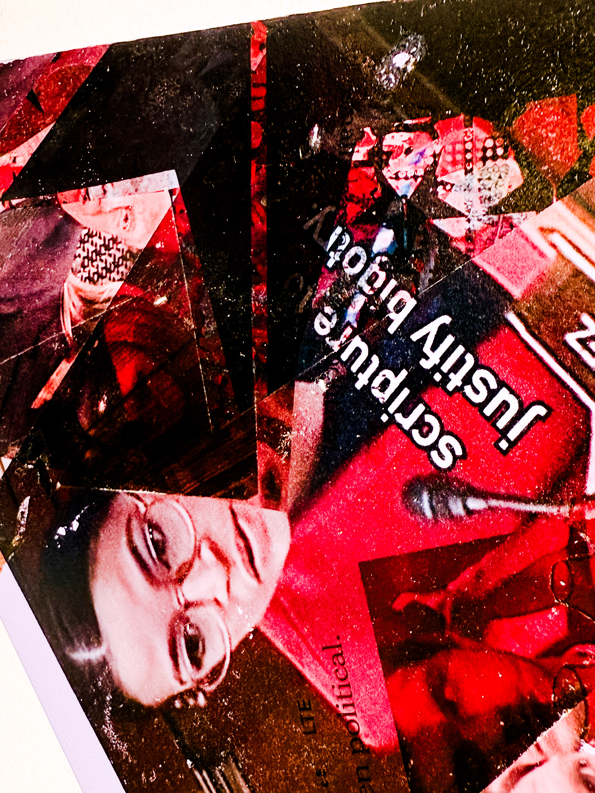 Our Better Angels: J6, 2025, acrylic image transfer on aluminum dibond, chain, vinyl., detail