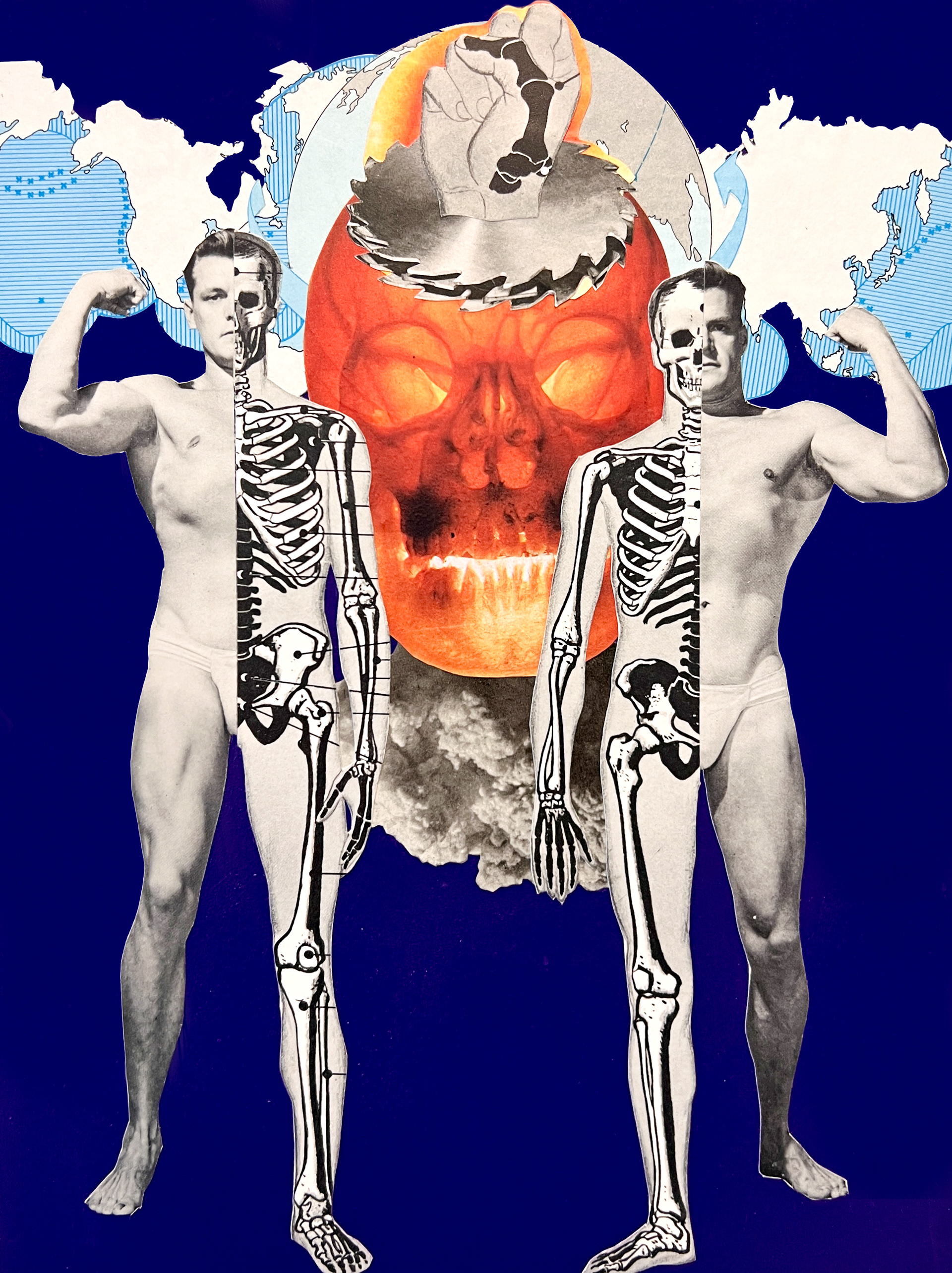 Reconciling Masculinity, 2023, paper, glue, acrylic paint, archival satin matte medium top coat on birch panel 