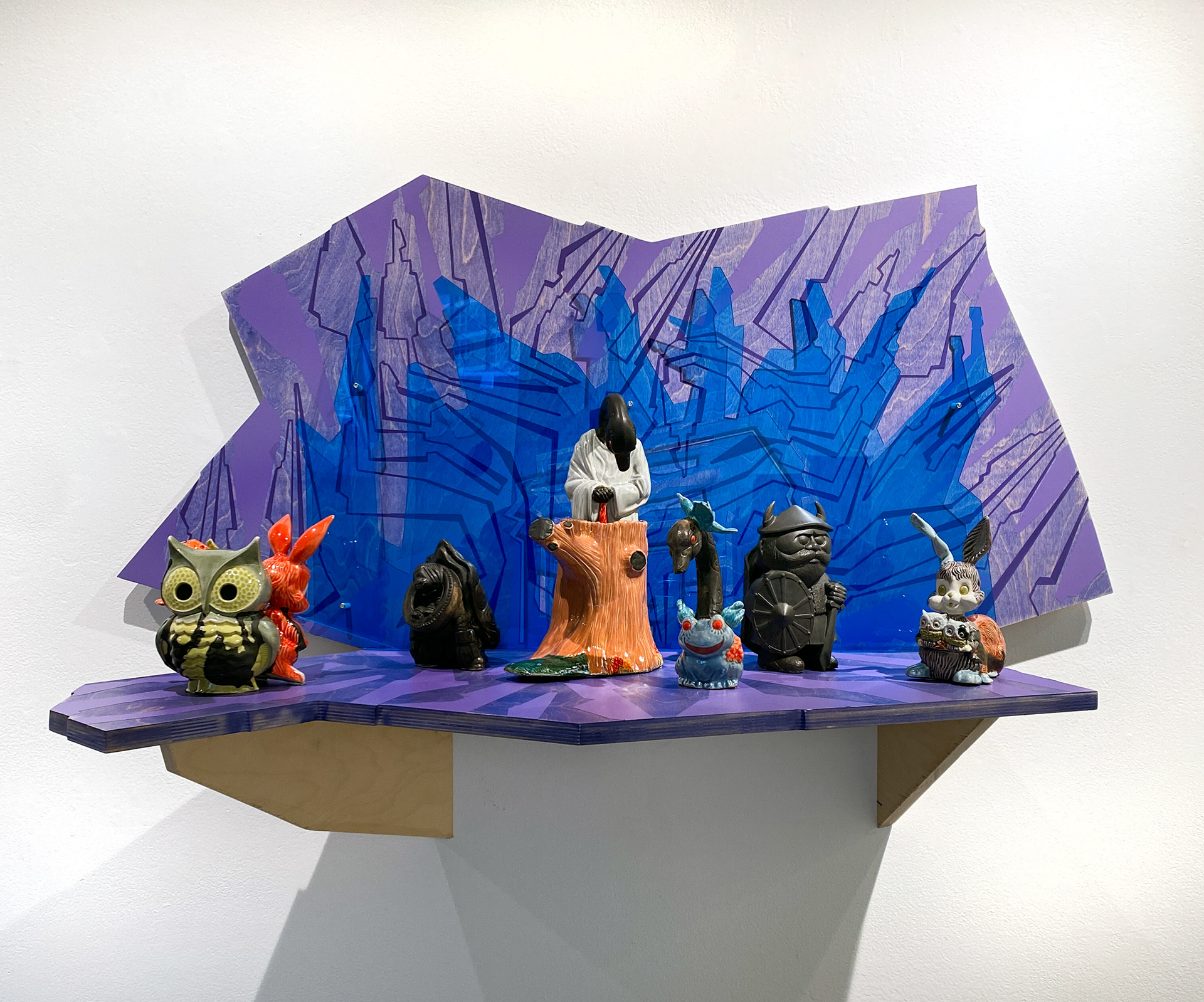 Ecocide Scene 2: Bhopal (platform), 2022, slip cast porcelain figures, laser cut acrylic, 36 x 20 x 20 in