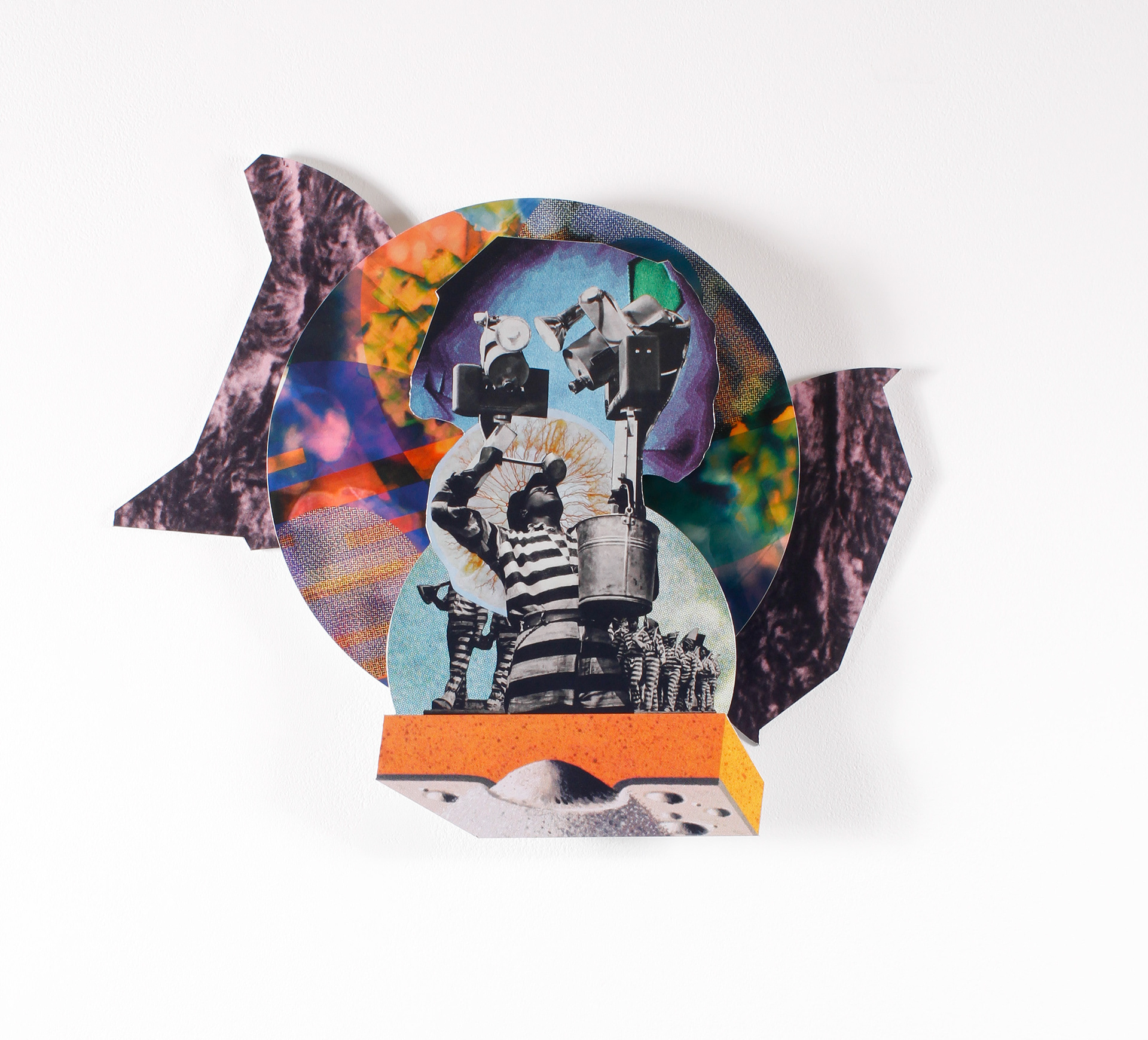 Transmission 7, 2018, manipulated analog and digital collage on aluminum Dibond, 20 x 20 in