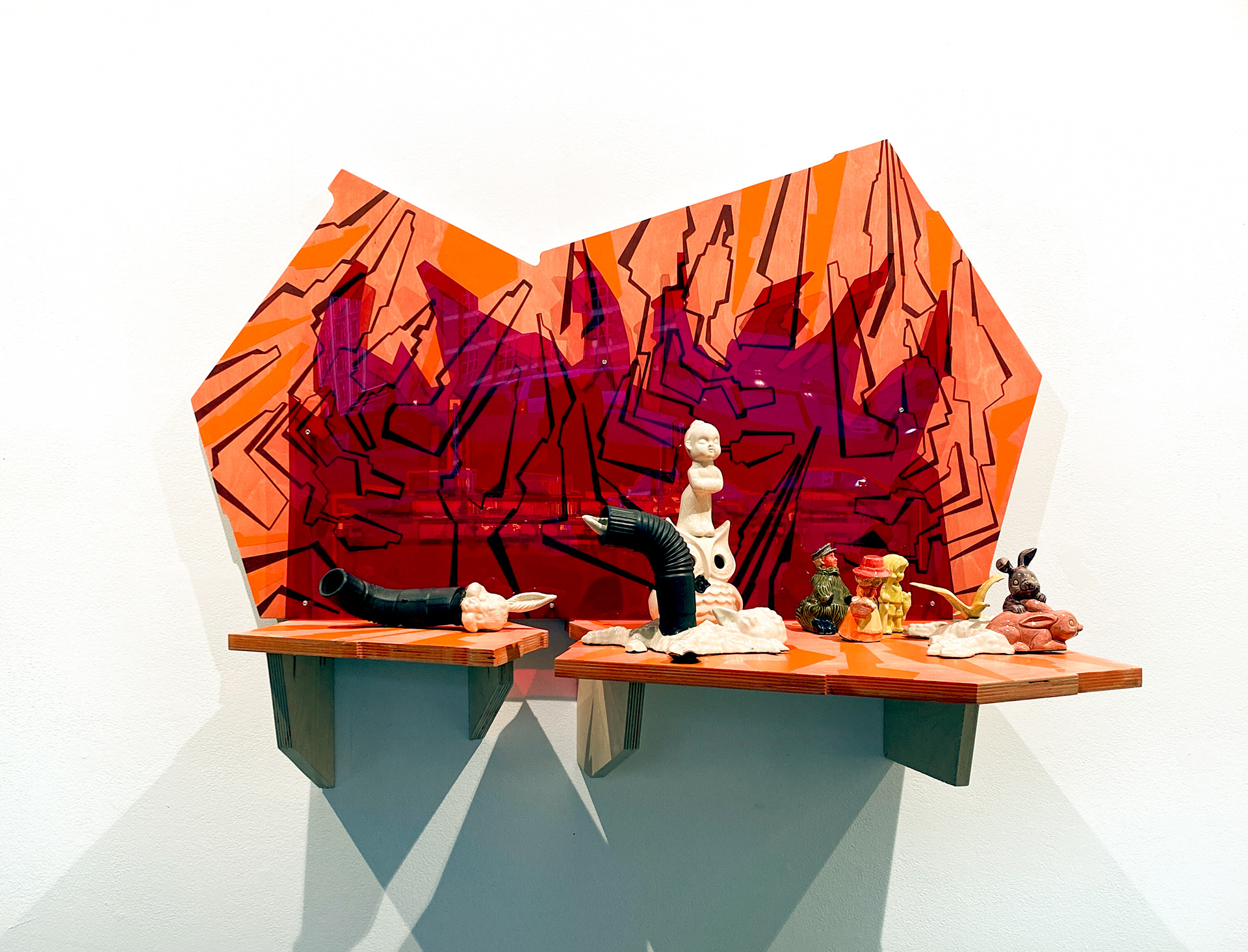 Ecocide Scene 1: Chernobyl (platform), 2022, slip cast porcelain figures, laser cut acrylic, 36 x 20 x 20 in