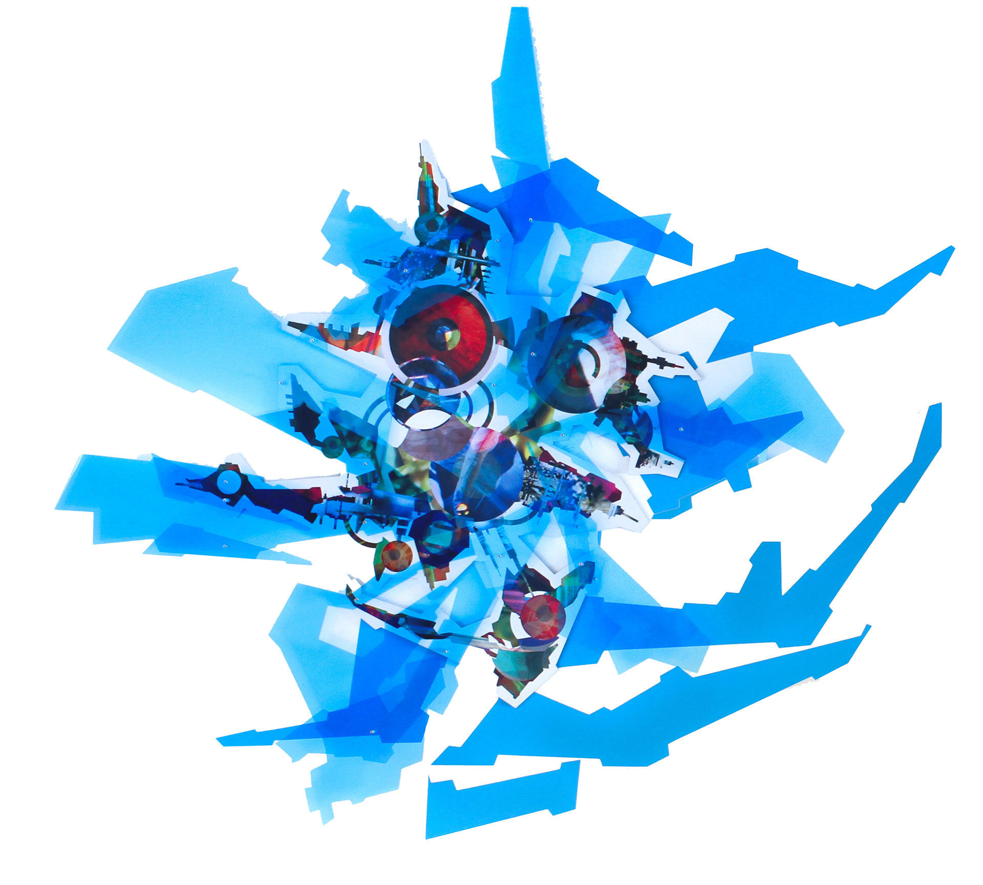 Meta Memory 15, 2017, manipulated digital photo collage with laser-cut acrylic on aluminum Dibond, 36 x 36 in