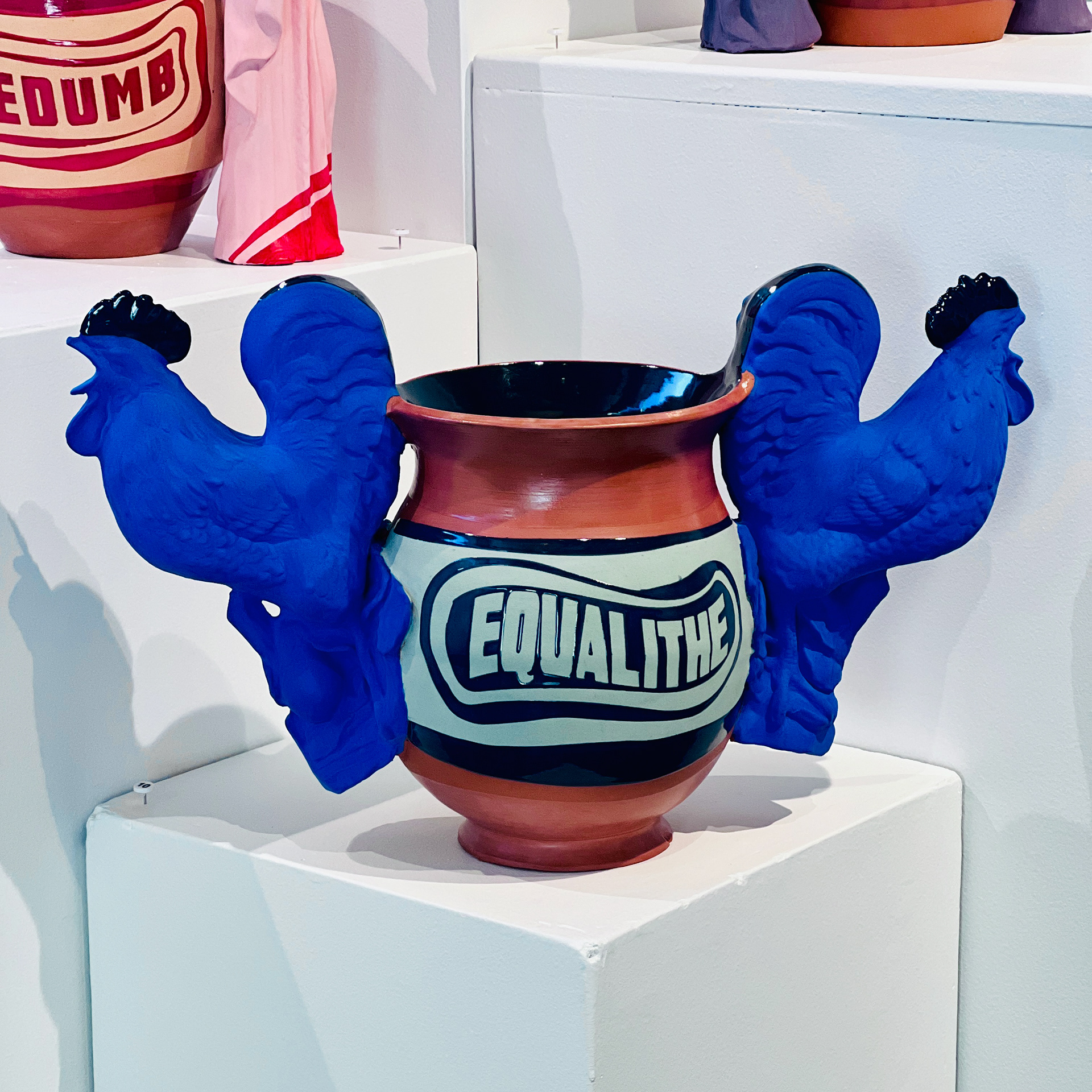 Equalithe, 2024, glaze on low-fire terracotta, 7 x 19 x 11 in