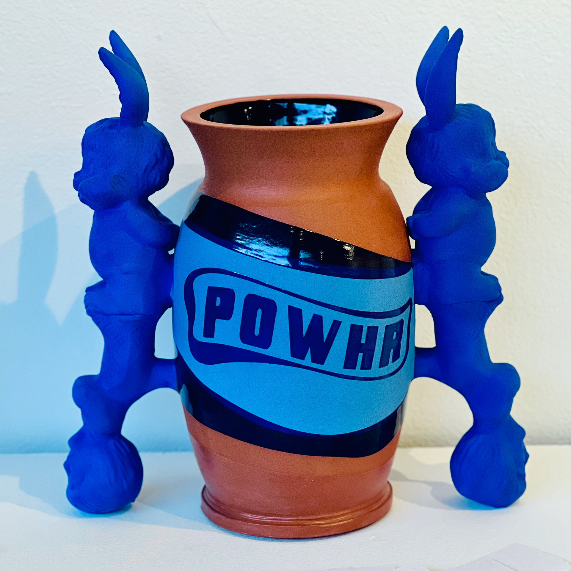 Powhr, 2024, glaze on low-fire terracotta, 6 x 10 x 10 in