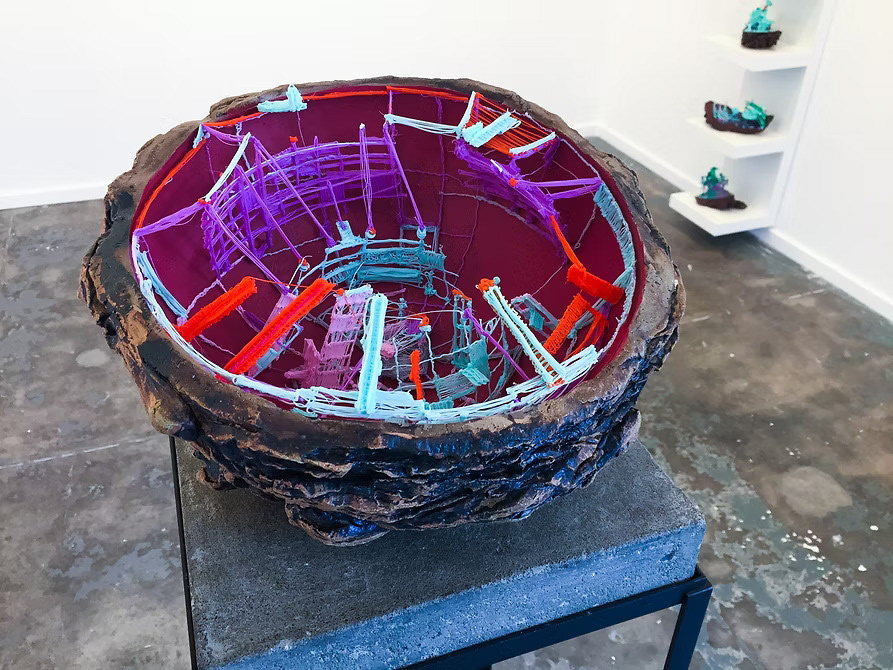 Transmission Data 1, 2018, ceramic earthenware and PLA filament, 18 x 9 in