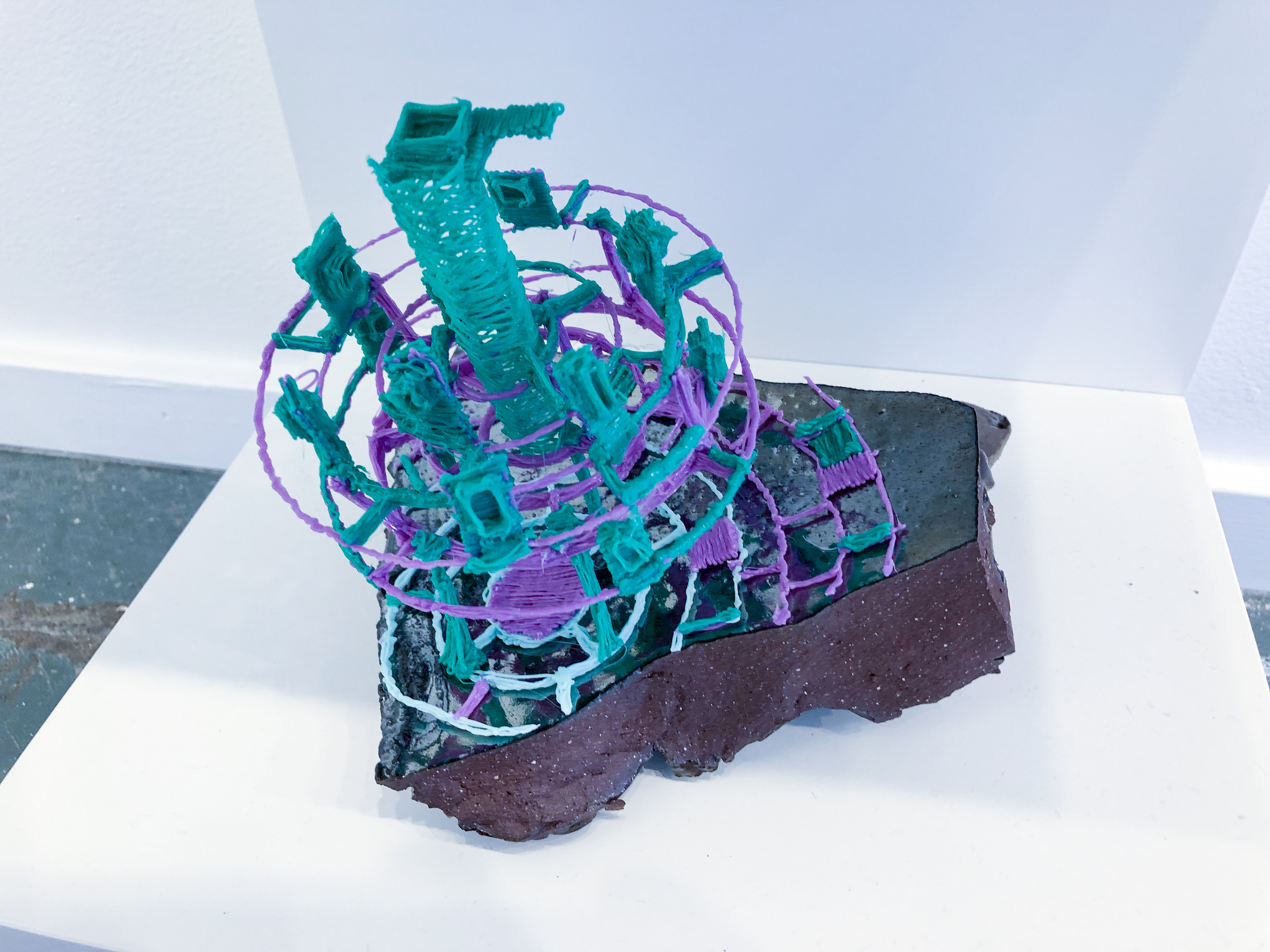  Transmission Data 6, 2018, ceramic earthenware and PLA filament, 6 x 9 x 5 in