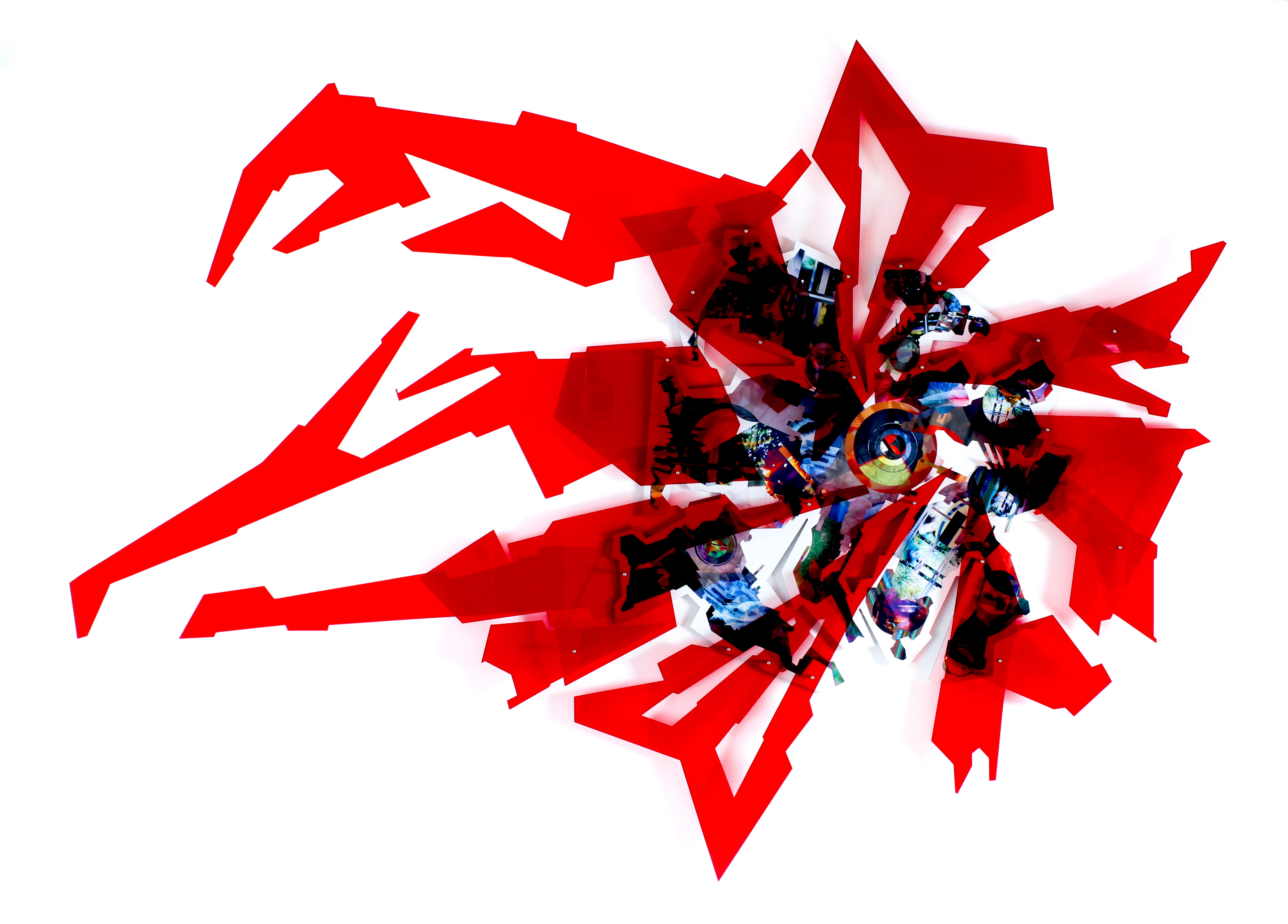 Meta Memory 5, 2017, manipulated digital photo collage with laser-cut acrylic on aluminum Dibond, 36 x 36 in