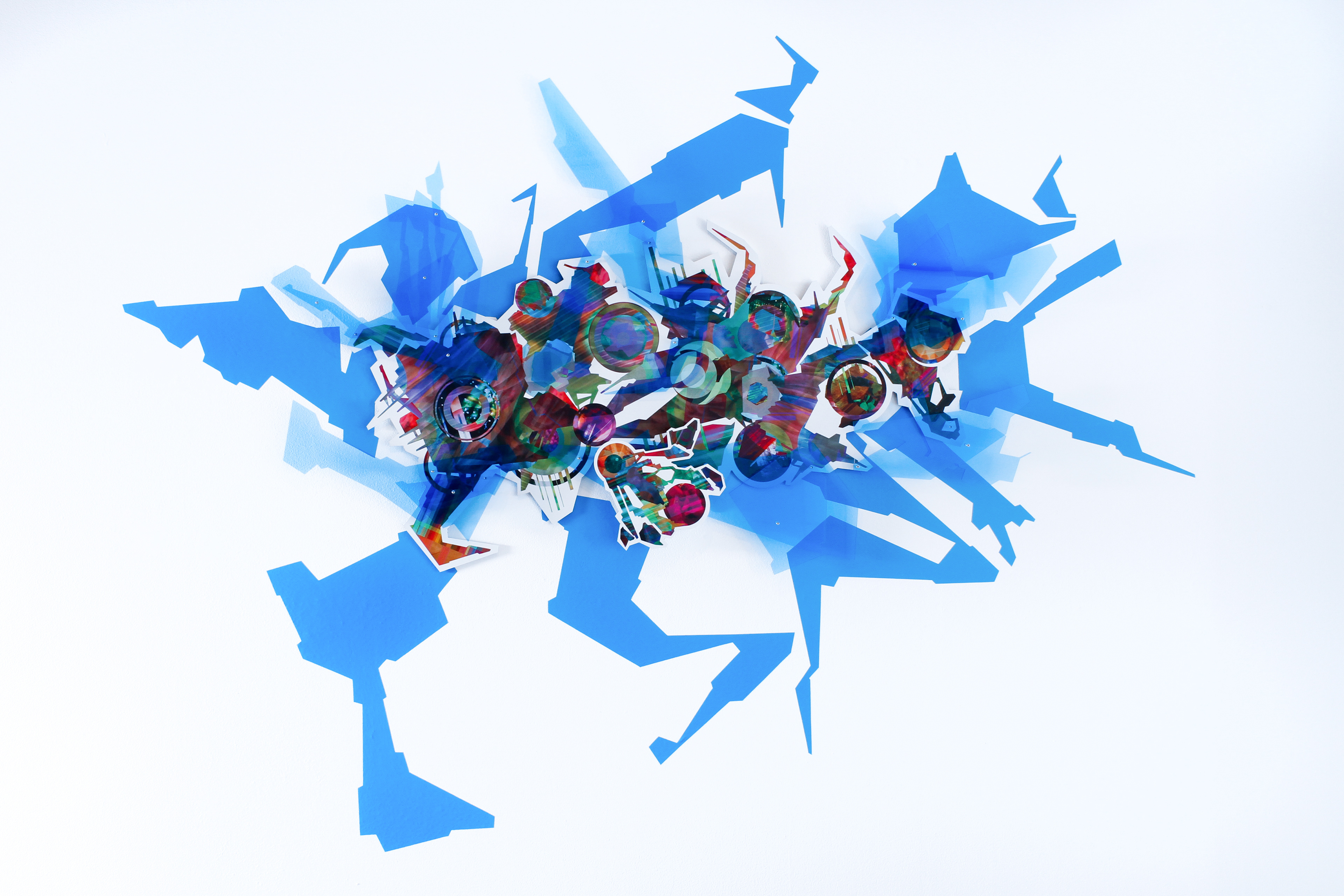 Meta Memory 42, 2017, manipulated digital photo collage with laser-cut acrylic on aluminum Dibond, 36 x 54 in