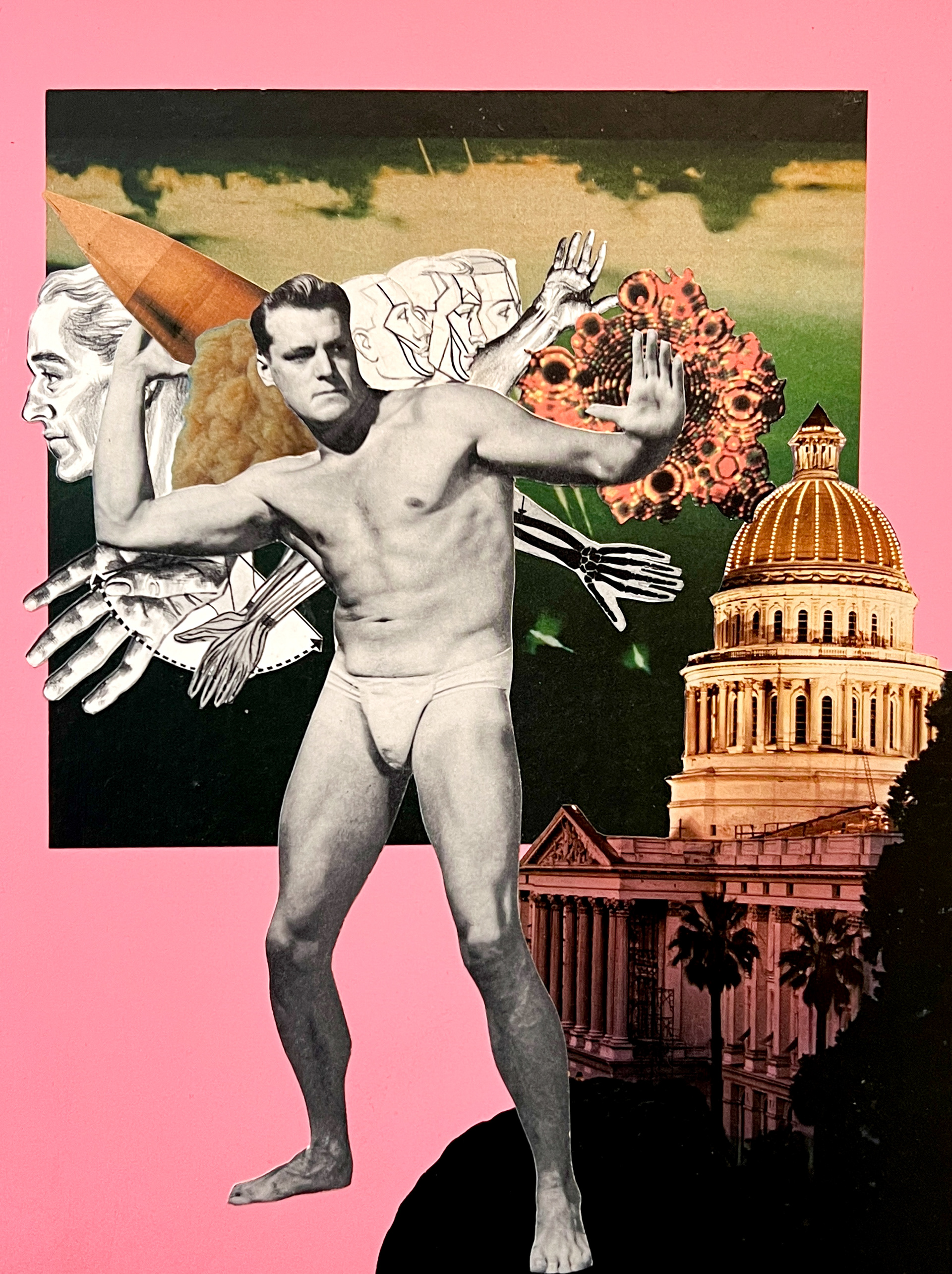 Reconciling Masculinity 4, 2023, paper, glue, acrylic paint, archival satin matte medium top coat on birch panel 