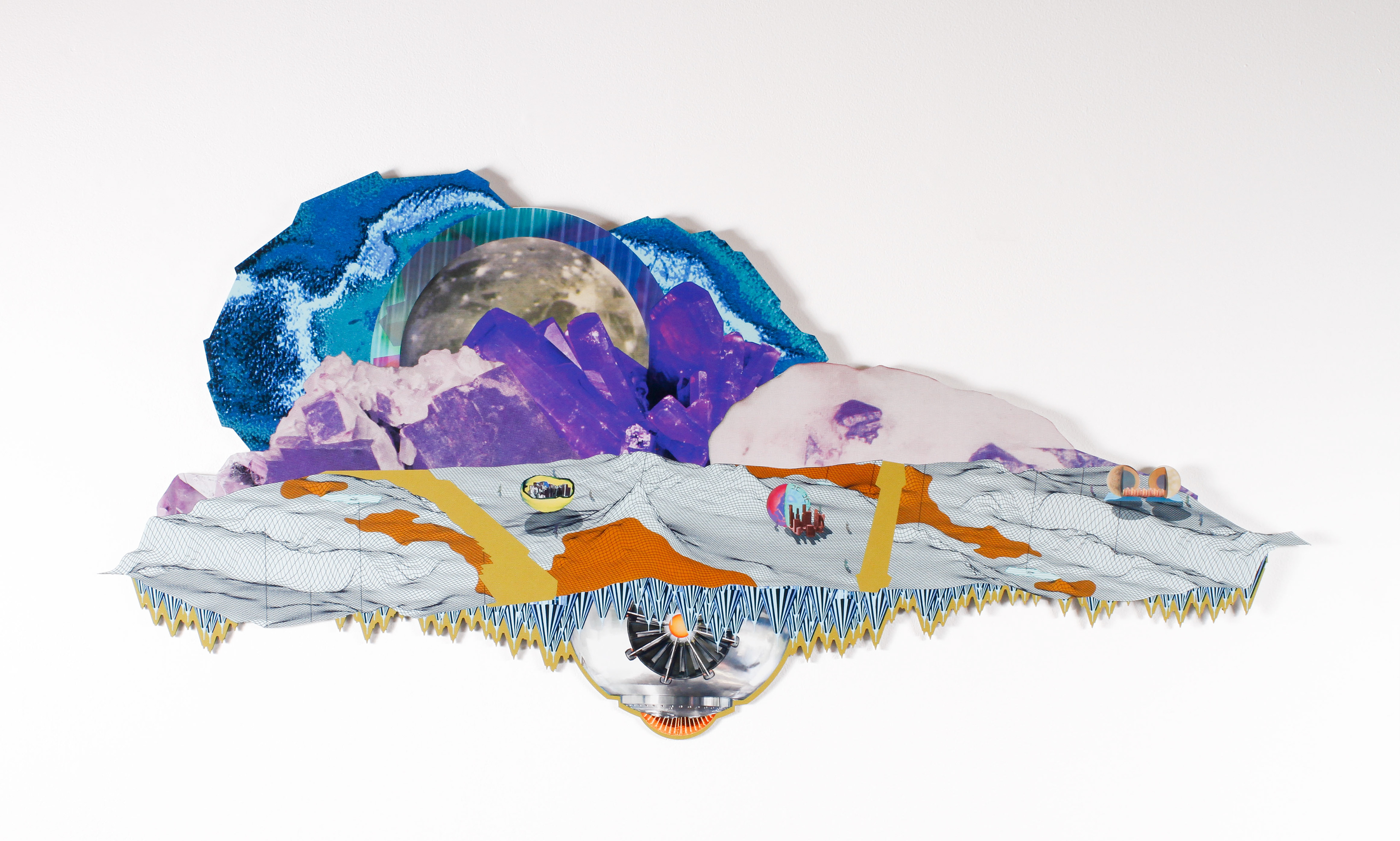 Transmission 15, 2018, manipulated analog and digital collage on aluminum Dibond, 36 x 15 in