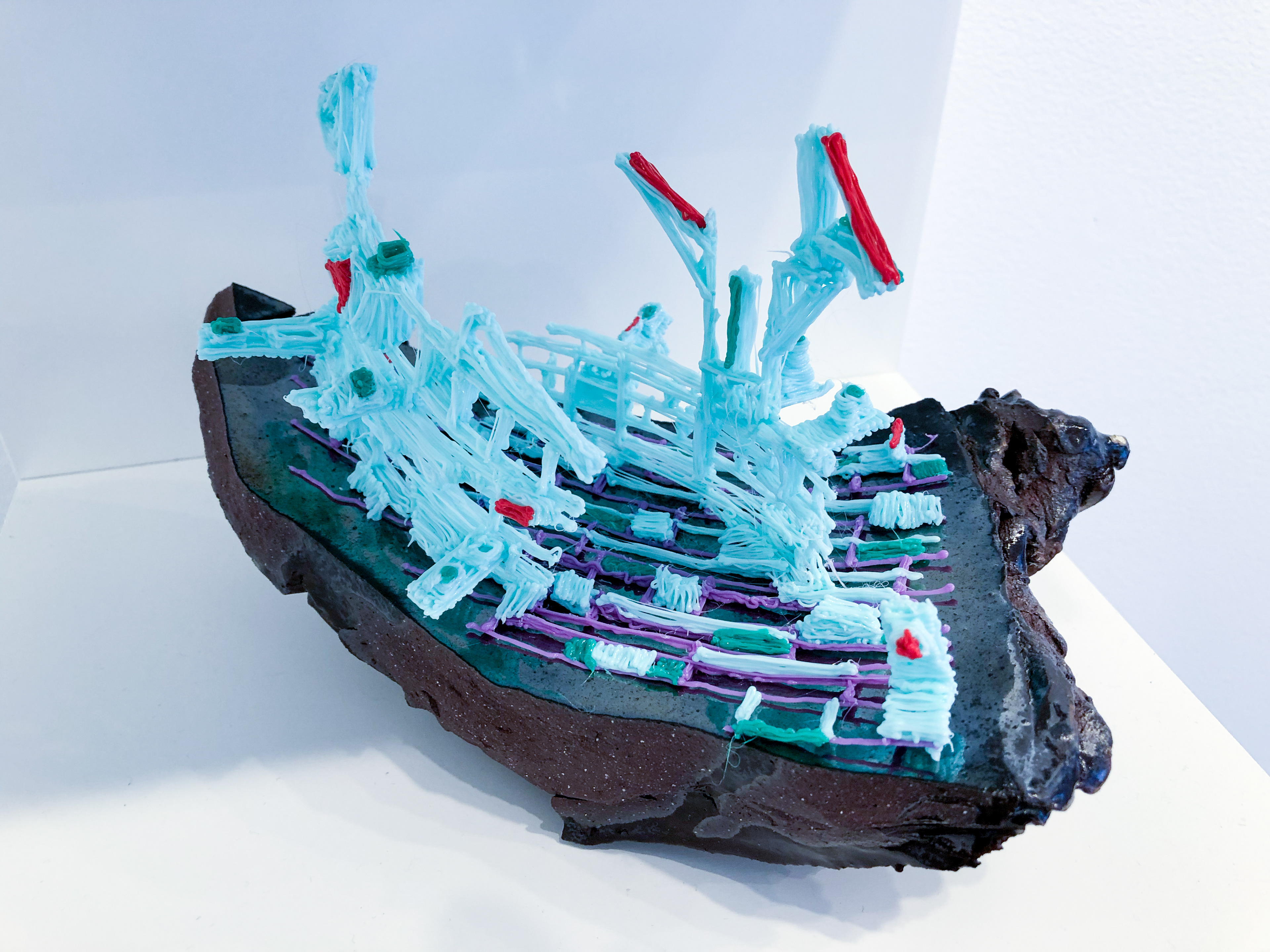  Transmission Data 4, 2018, ceramic earthenware and PLA filament, 6 x 9 x 5 in