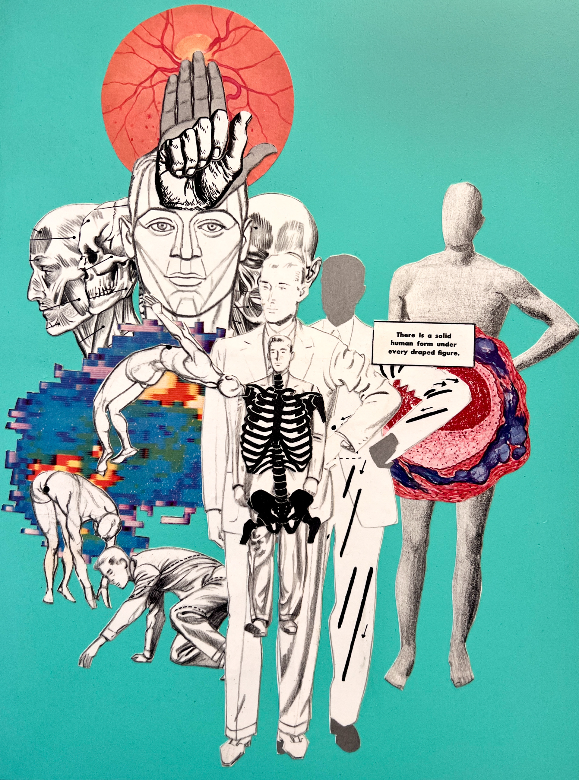 Reconciling Masculinity 5, 2023, paper, glue, acrylic paint, archival satin matte medium top coat on birch panel 