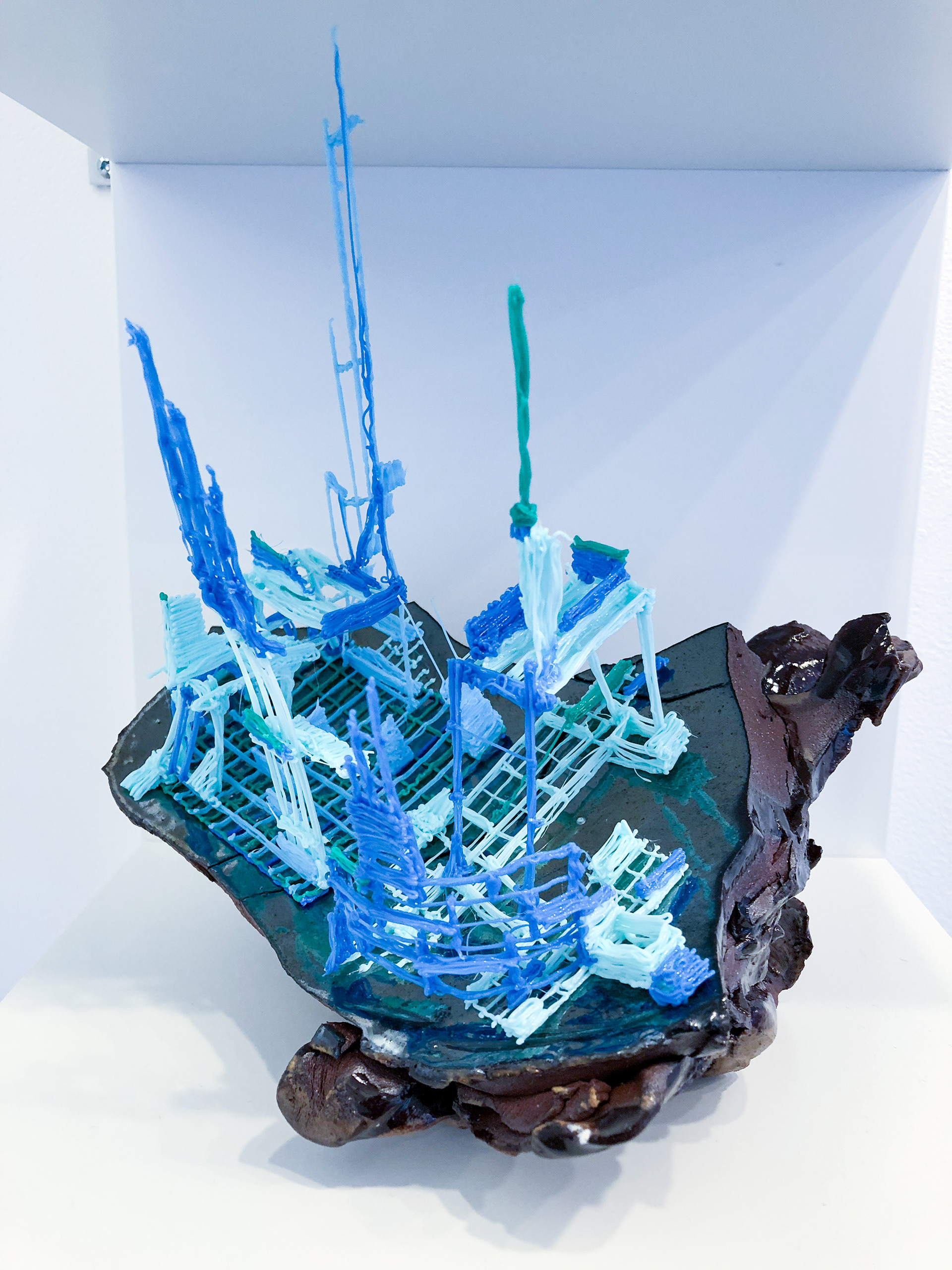  Transmission Data 7, 2018, ceramic earthenware and PLA filament, 6 x 9 x 5 in