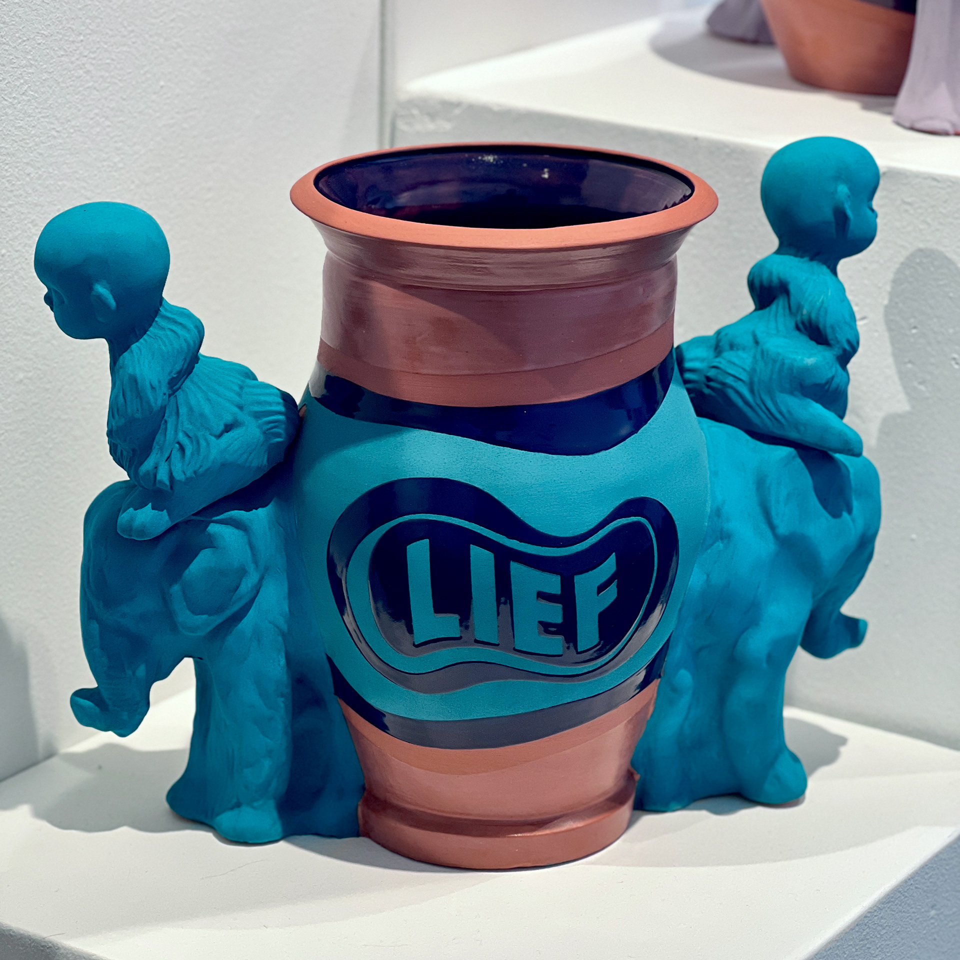 Lief, 2024, glaze on low-fire terracotta, 6 x 12 x 9.5 in