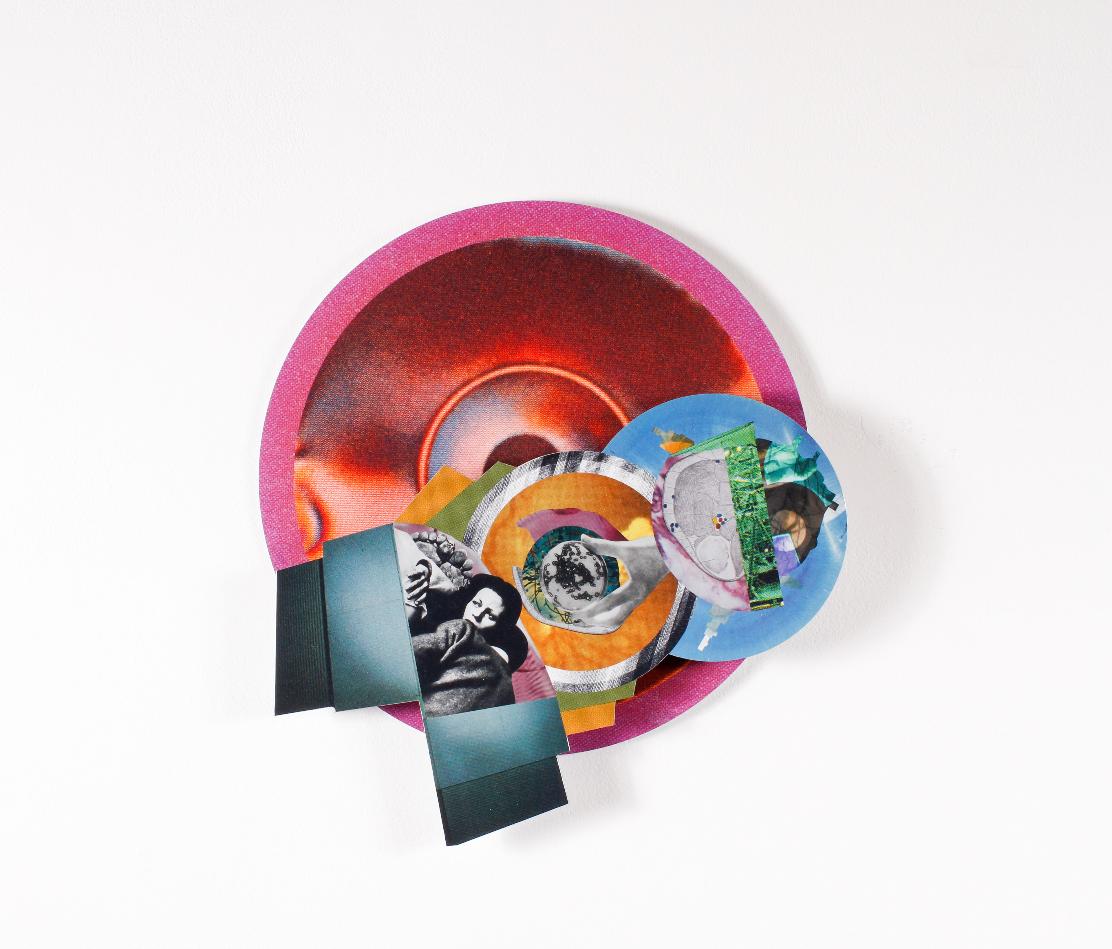 Transmission 9, 2018, manipulated analog and digital collage on aluminum Dibond, 20 x 20 in