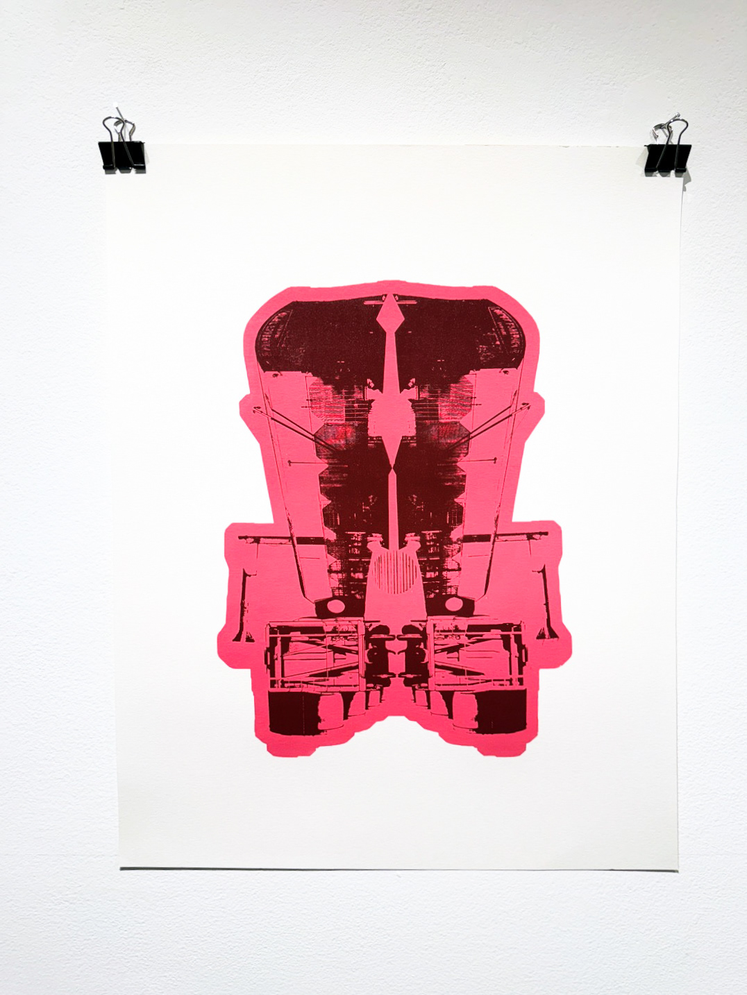Industrial Rorschach 2, 2026, silk screen on 300g smooth cold-pressed watercolor paper, 18” x 24”.