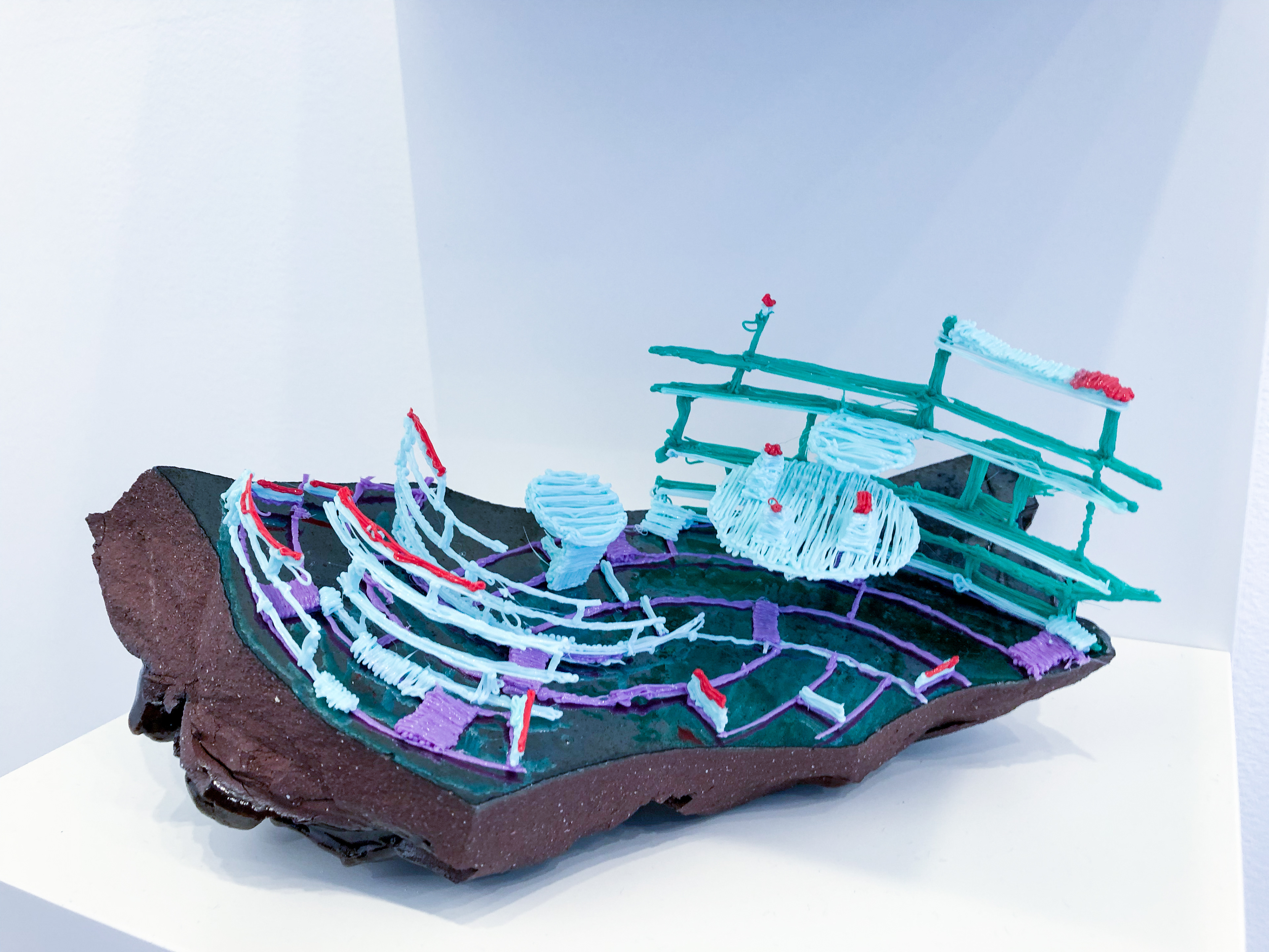  Transmission Data 5, 2018, ceramic earthenware and PLA filament, 6 x 9 x 5 in