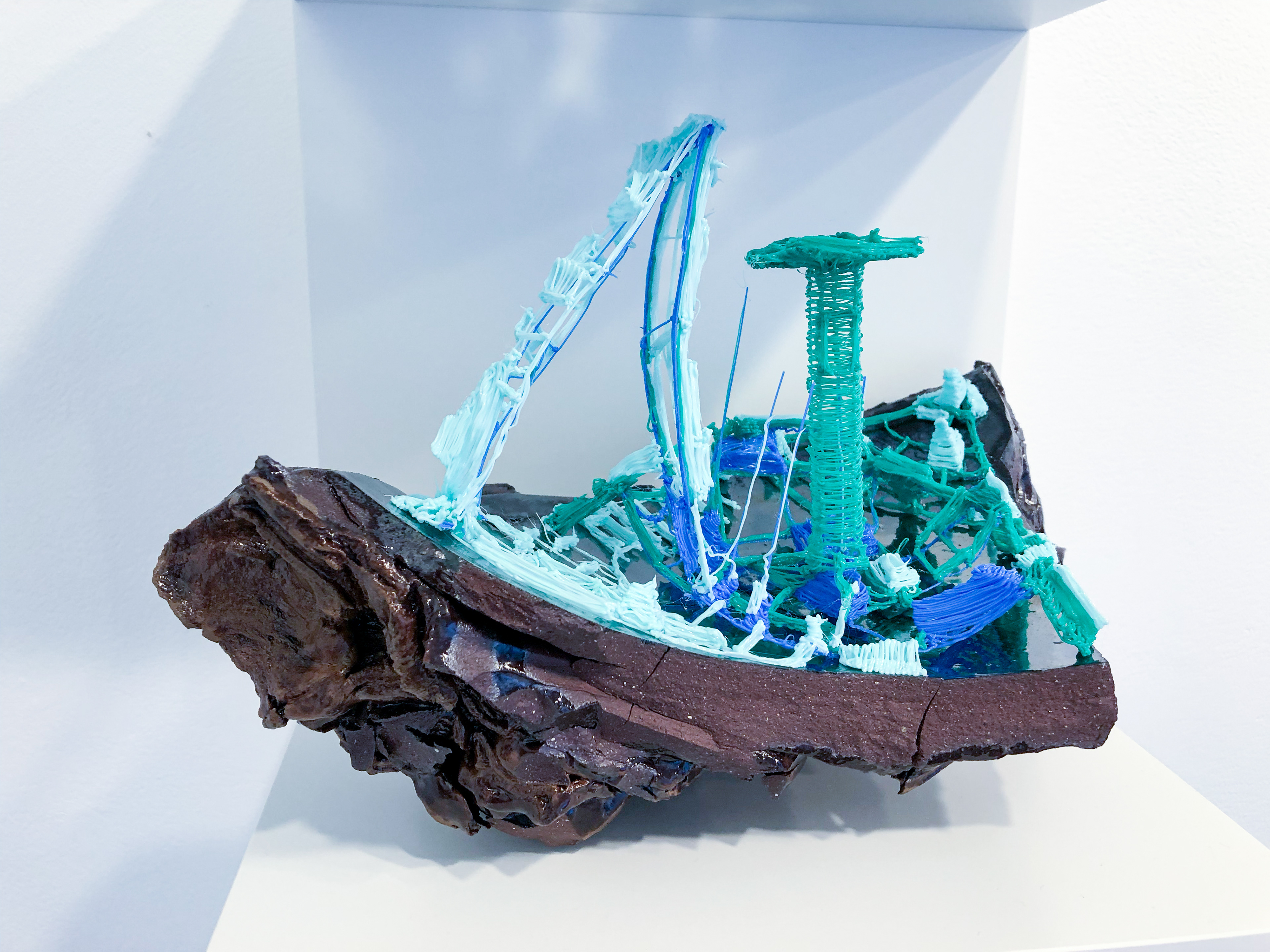  Transmission Data 3, 2018, ceramic earthenware and PLA filament, 6 x 9 x 5 in