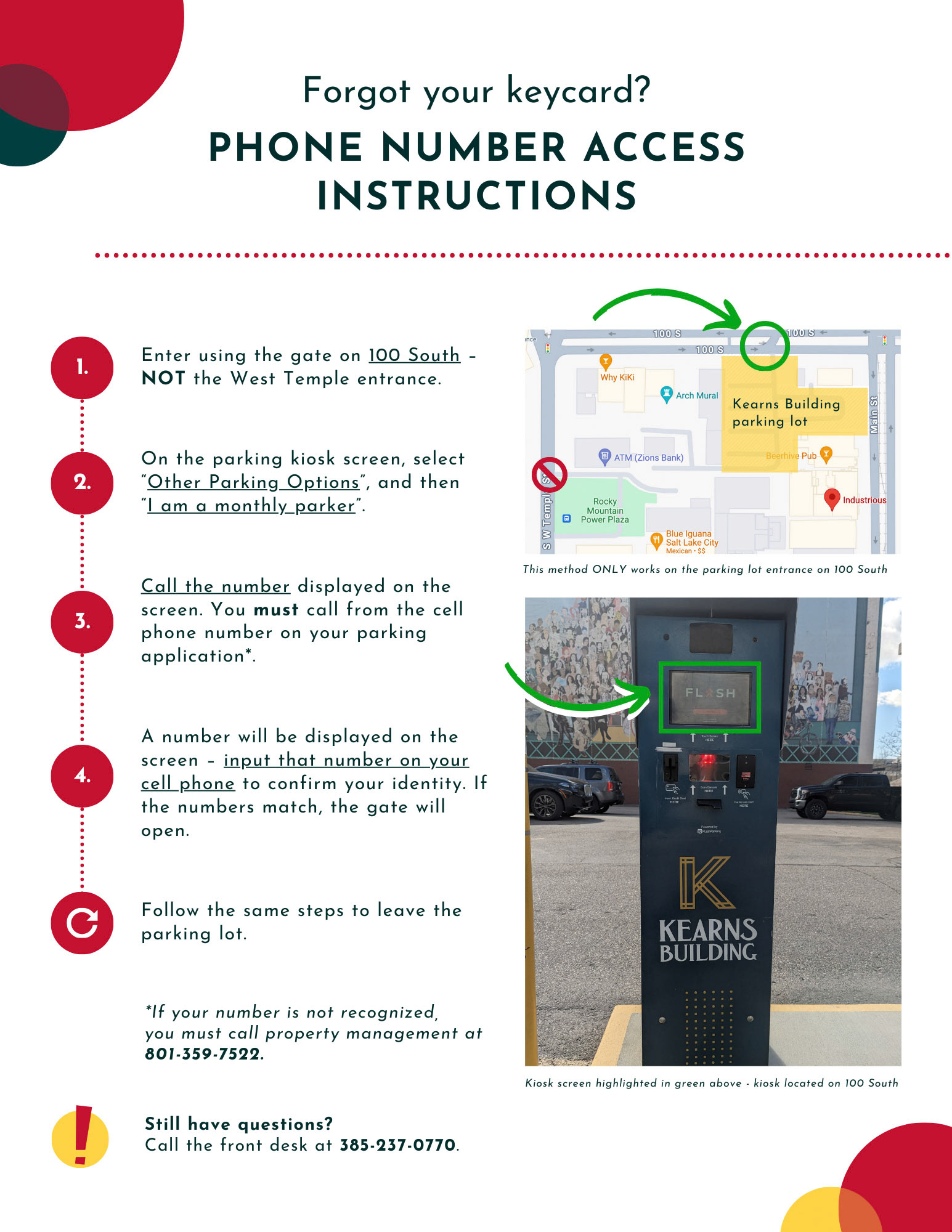 Design created to help explain phone number access for a parking lot.