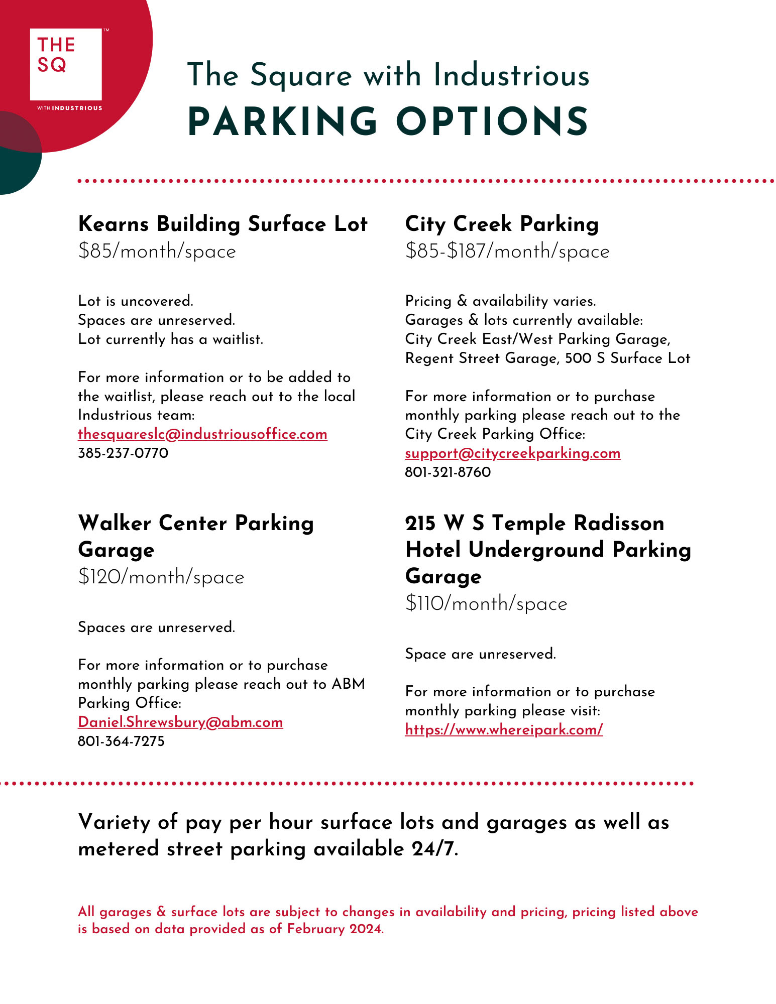 Collateral created to send to members and potential members to show nearby parking options.
