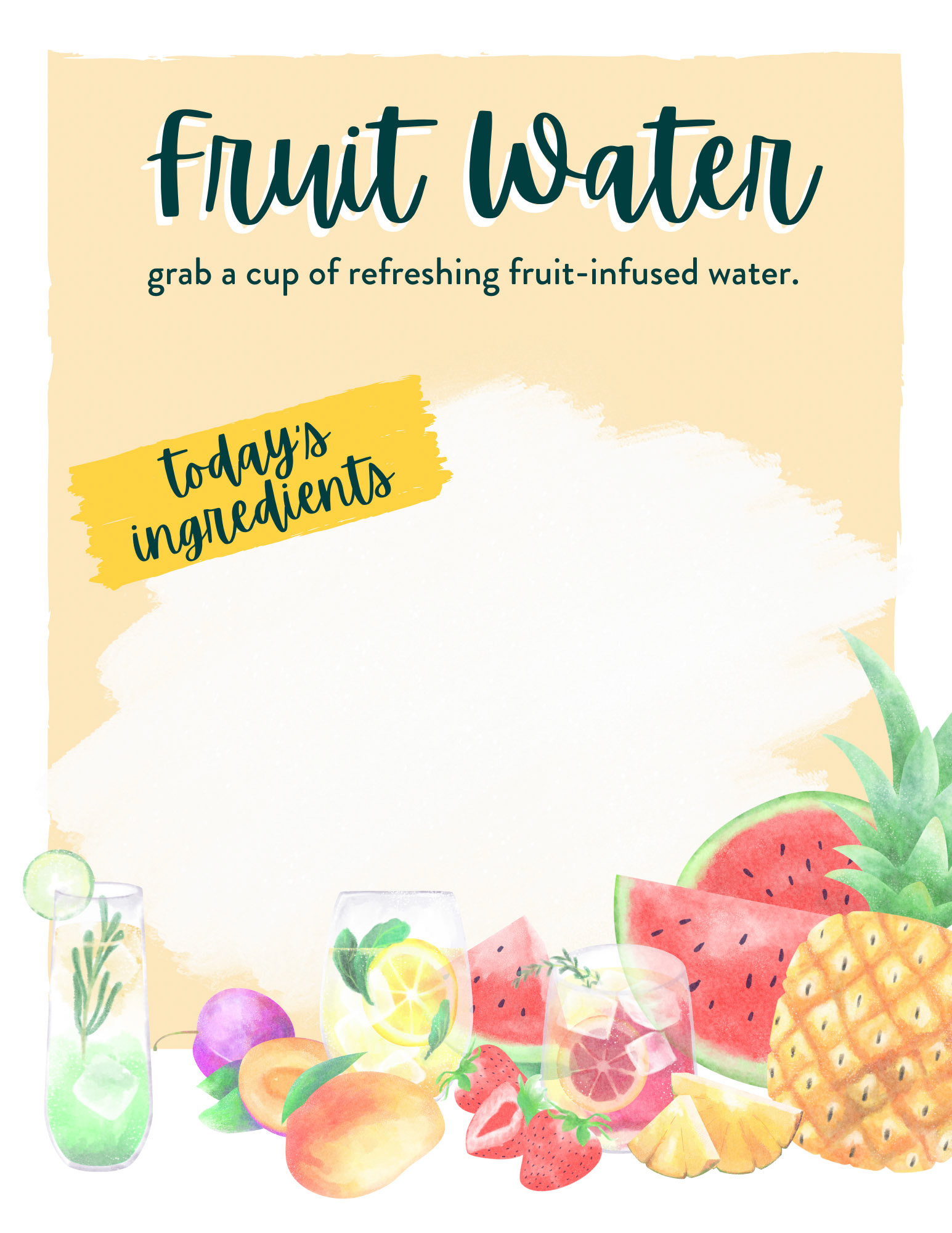 Created for the display of fruit waters, designed to be written on in a sign holder.