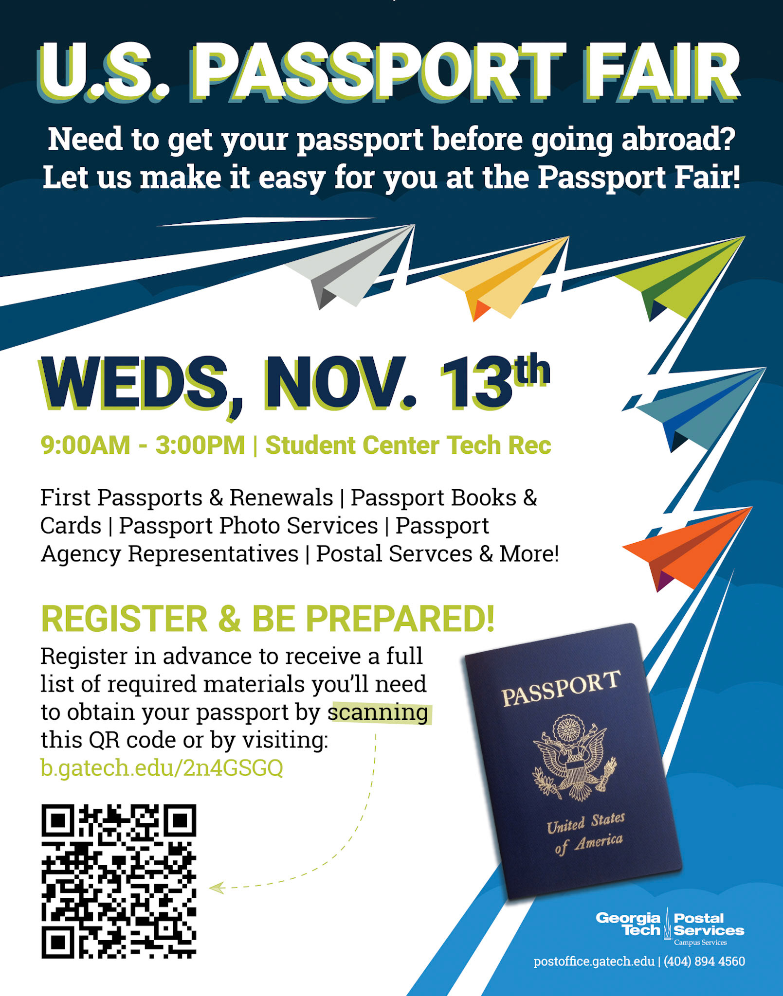 Informational poster for the 2019 Georgia Tech Passport Fair.