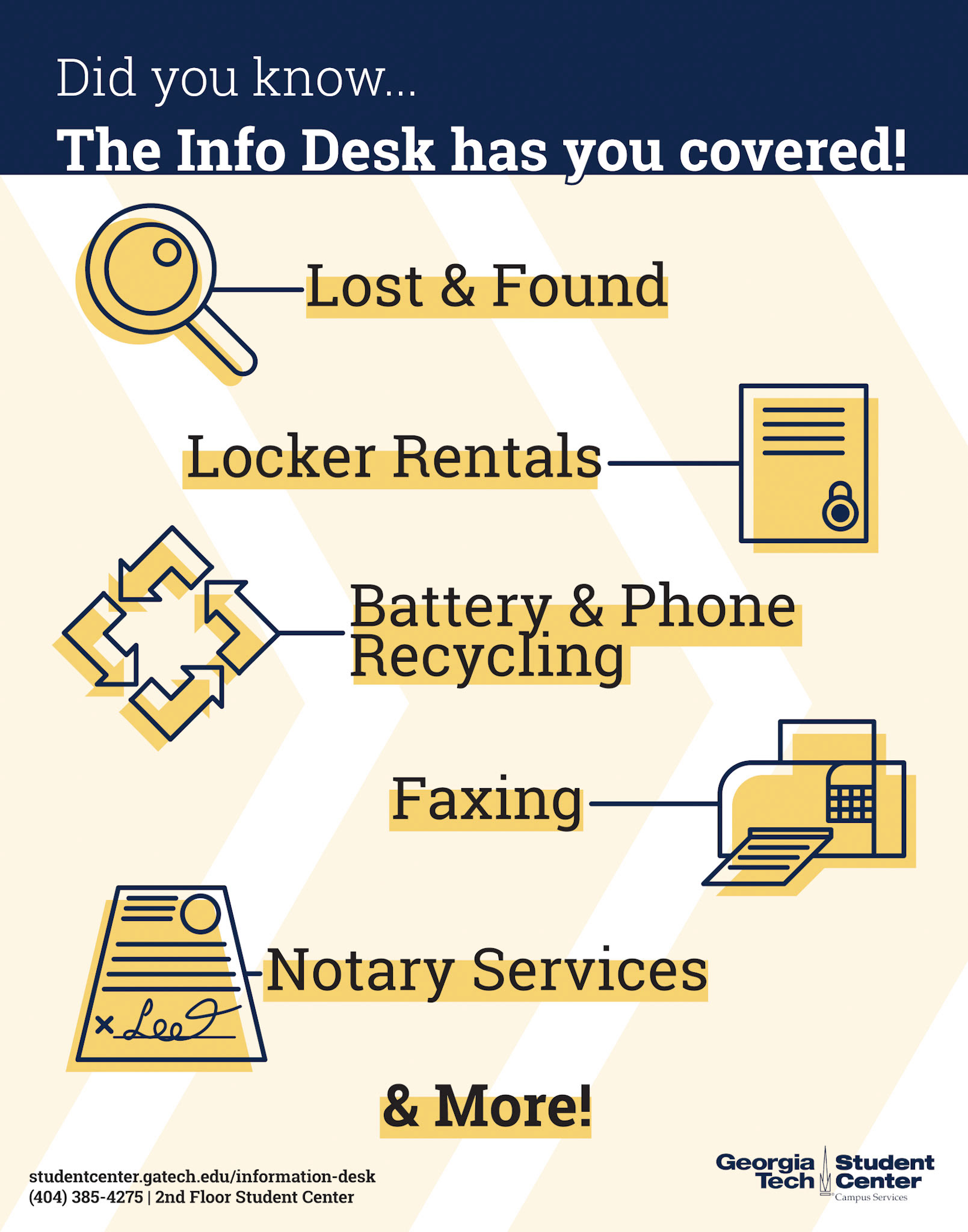 Informational poster for the Georgia Tech Student Center information desk.