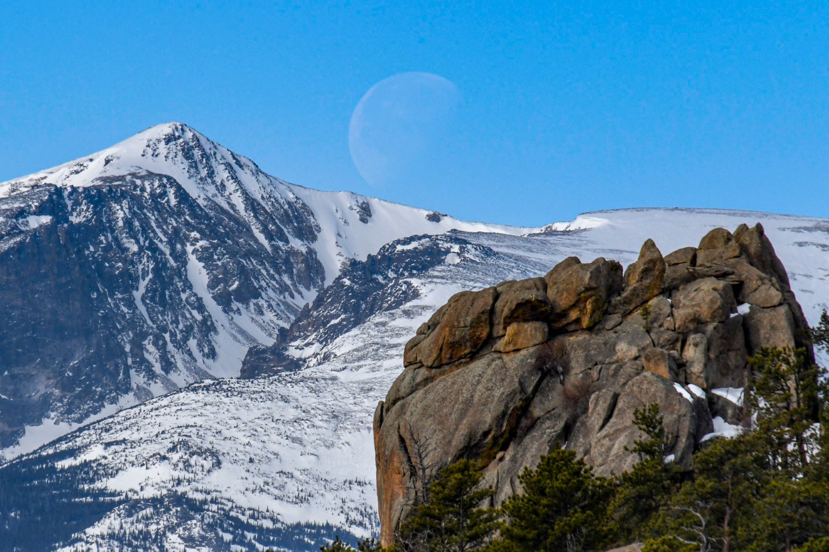 The Moon above Hallett Peak & Flattop Mountain