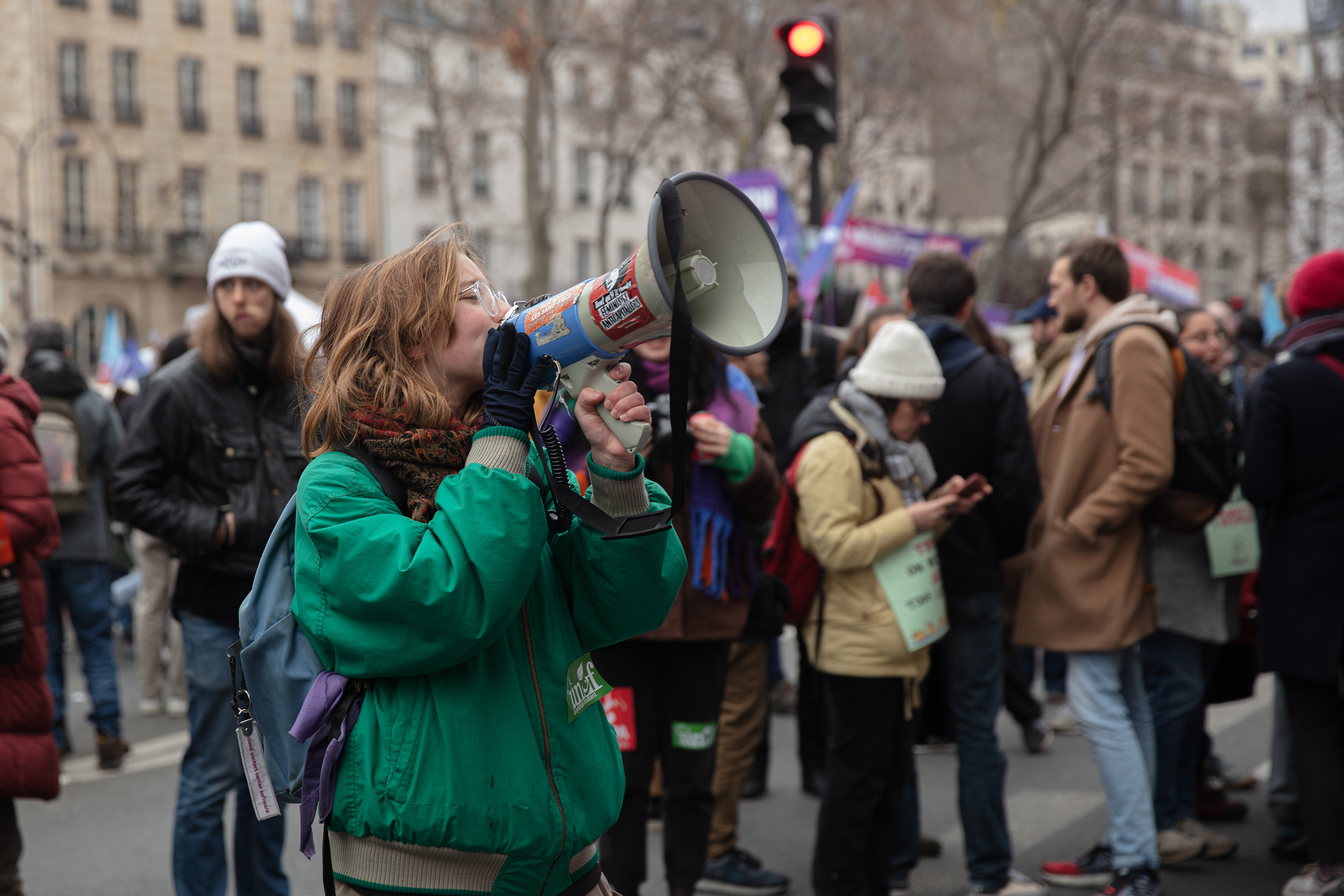 A young demonstrater at a protest against the raise of the retirement age, in Paris, France, January 19th 2023.