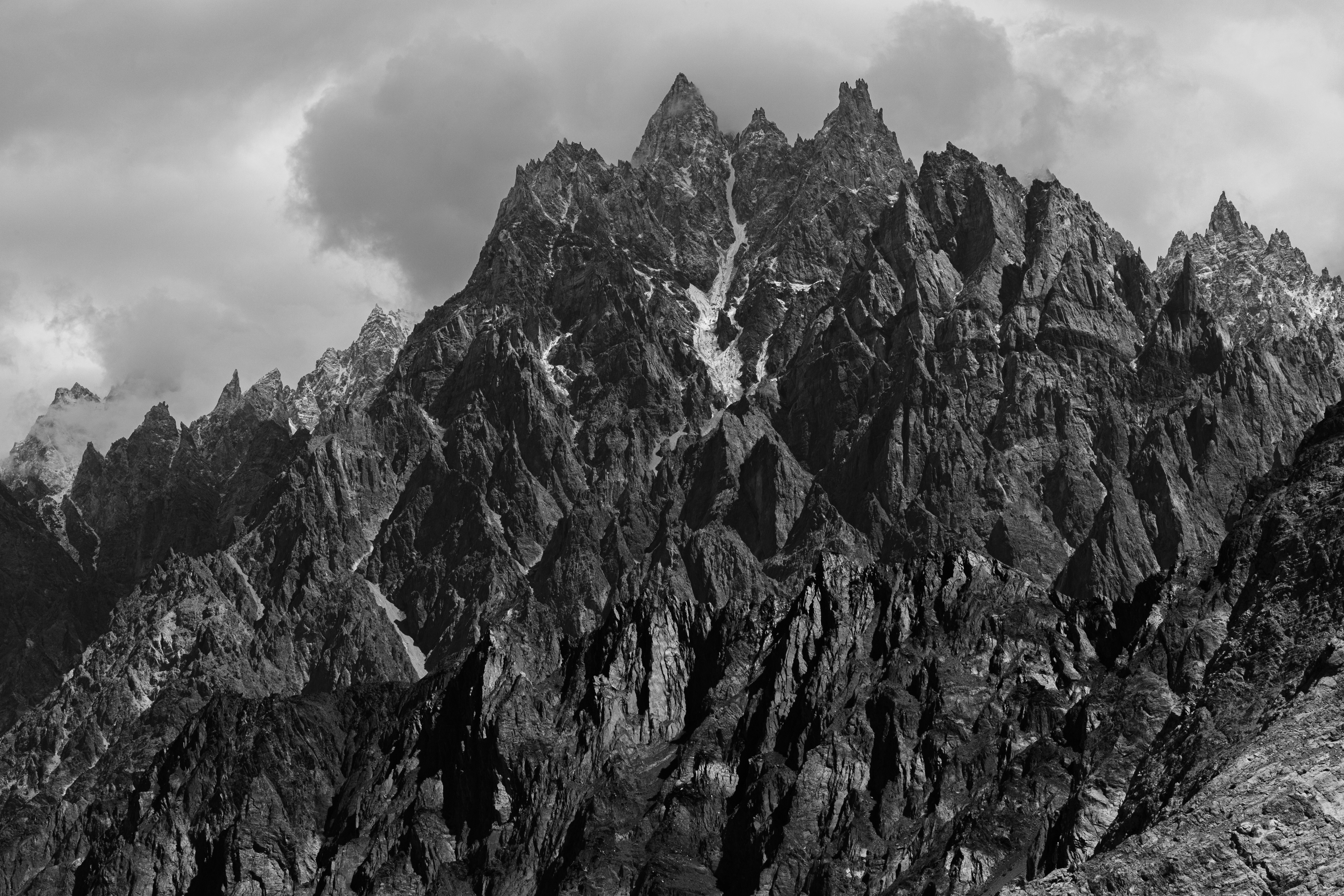 View of Passu Cones, also known as Passu Cathedral, in Passu Village near Gulmit, Gilgit Baltistan, Pakistan, on May 5th, 2022.