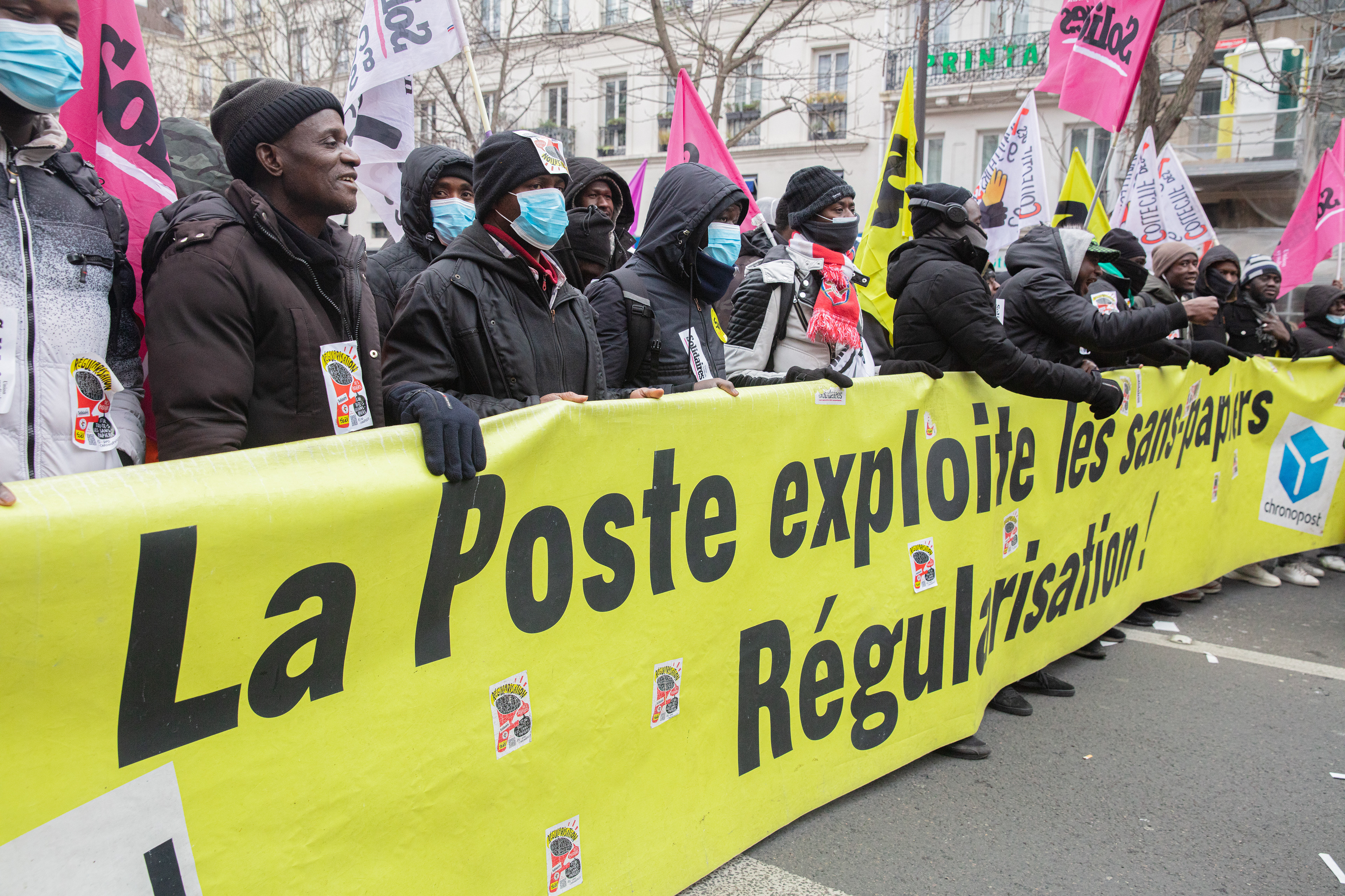 La Poste workers at a protest against the raise of the retirement age, in Paris, France, January 19th 2023.