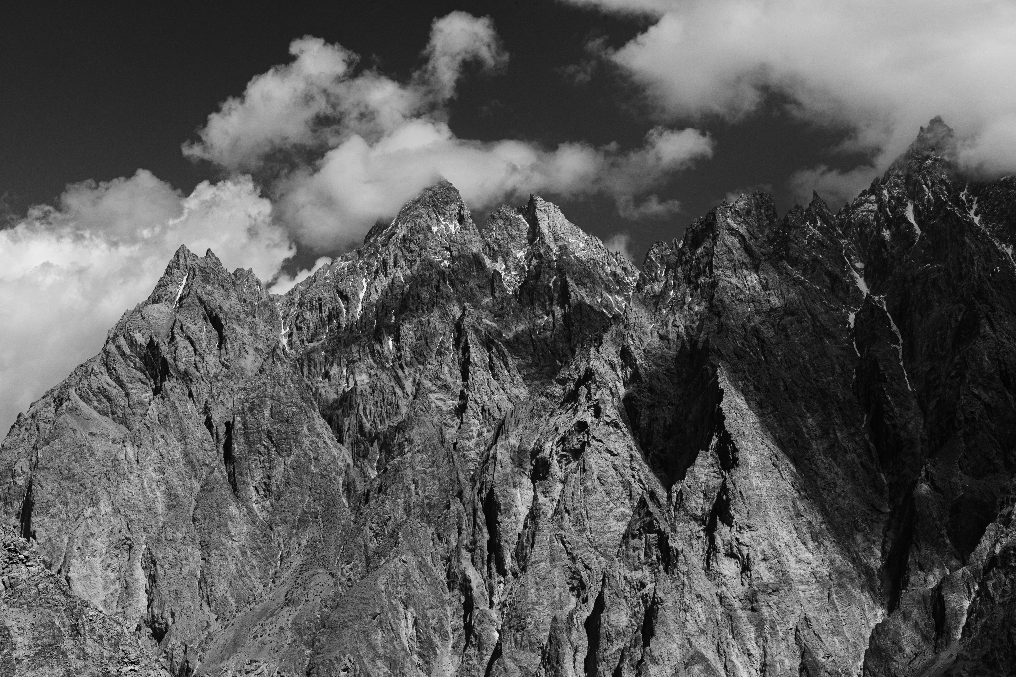 The majestic Passu Cones, also known as Passu Cathedral, in Passu Village near Gulmit, Gilgit Baltistan, Pakistan, on May 5th, 2022.