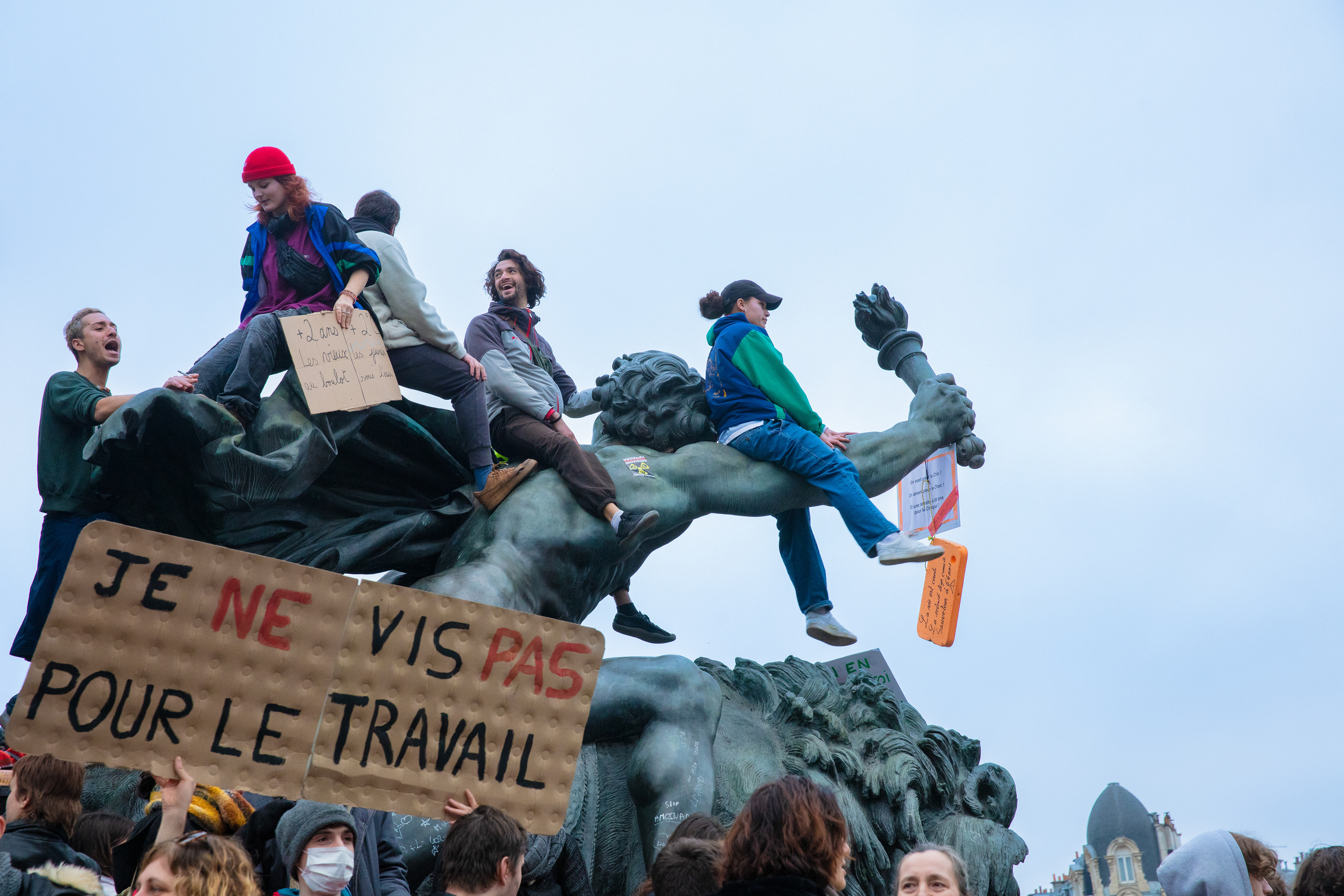 Young demonstrators gather in Place de la Nation against pensions reforms in Paris, France, February 11th 2023.