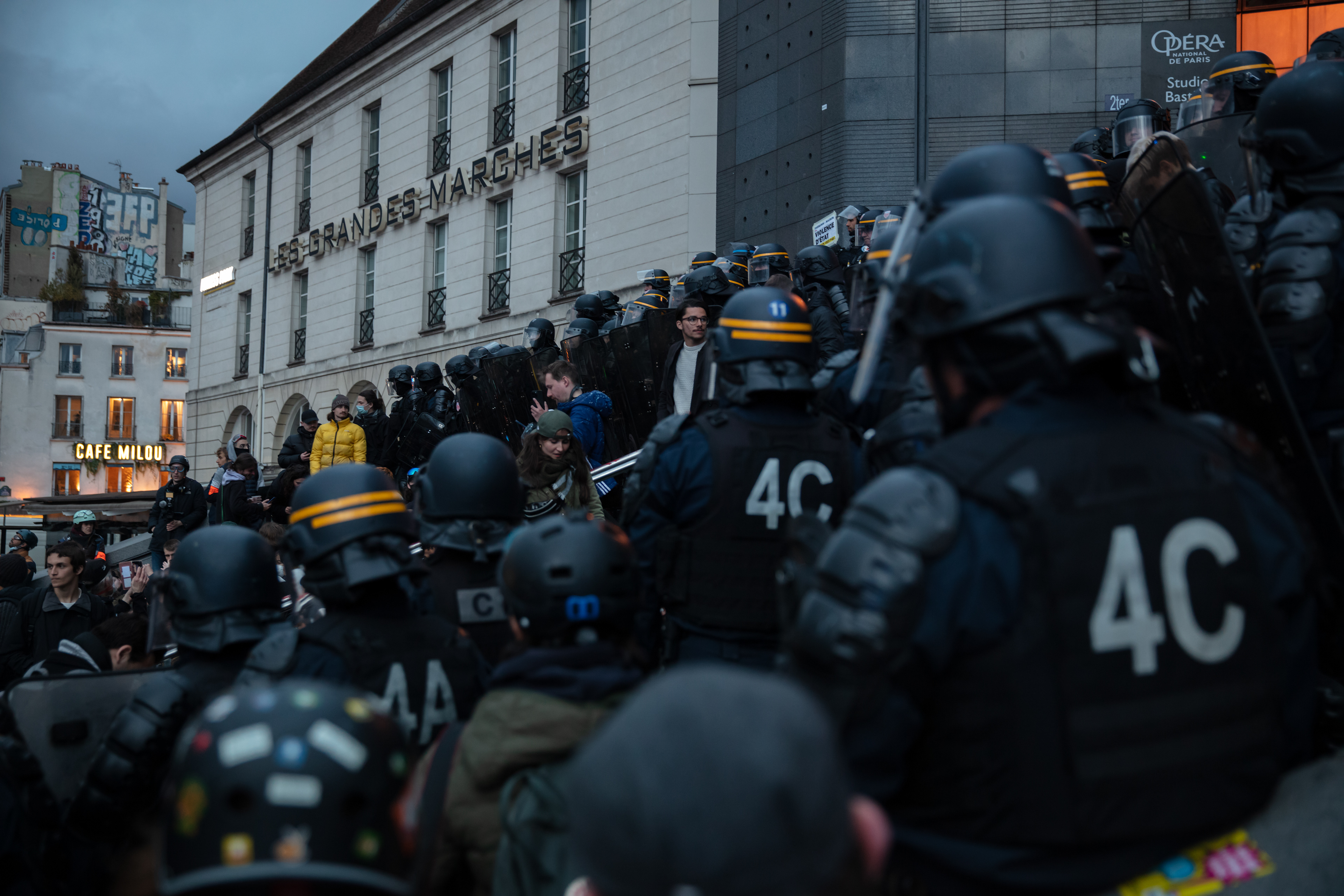 Young protesters gather at the Opéra Bastille, Paris, France, on April 13th 2023.