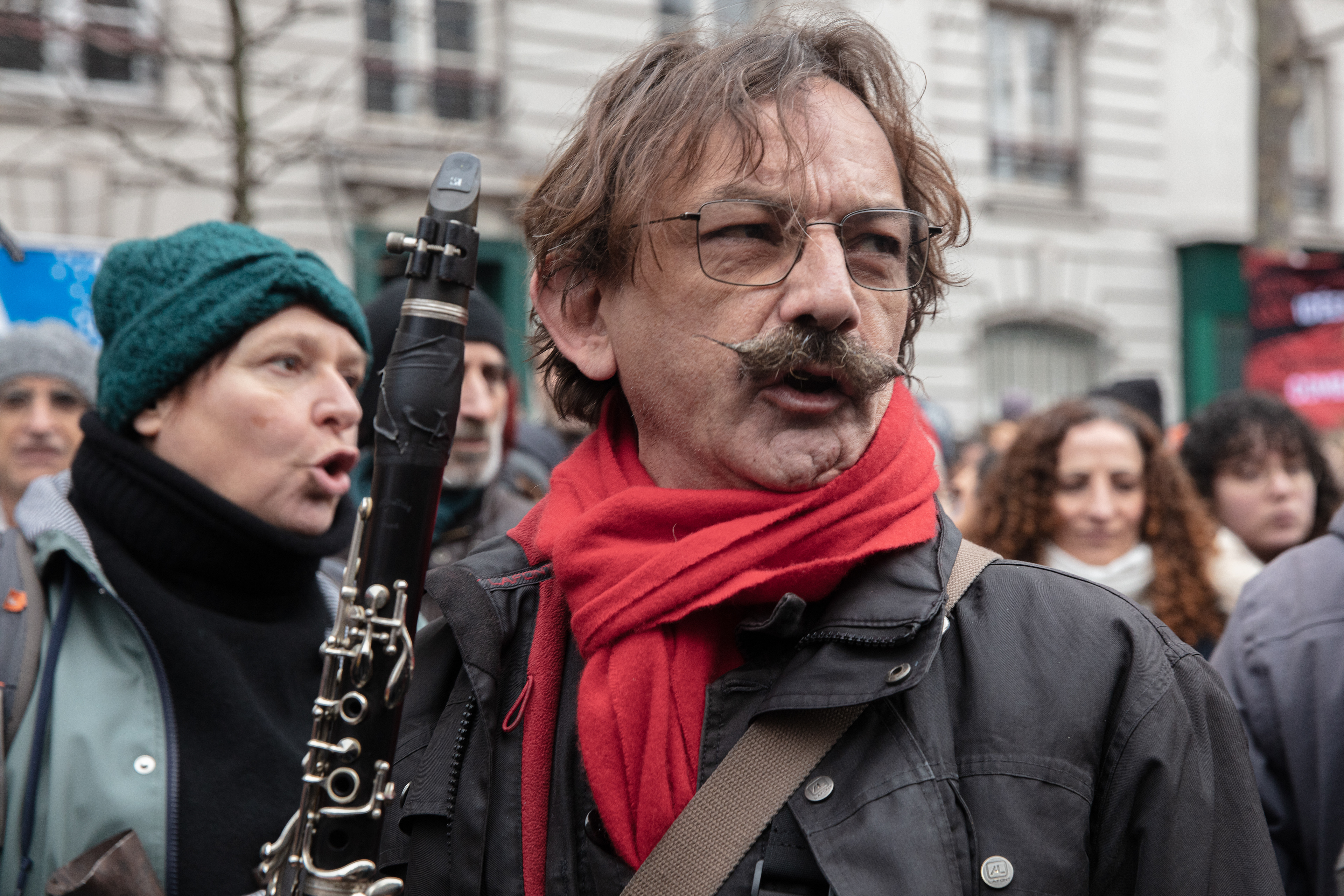 Another musician participating in the demonstration to denounce recently proposed pension reforms in Paris, France, January 19th 2023.