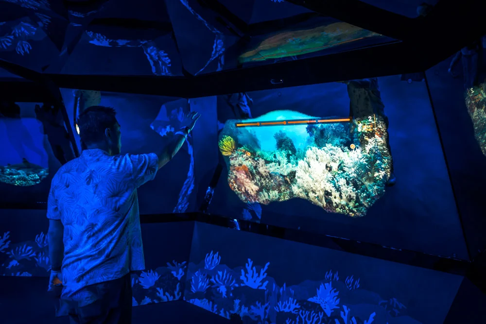 Une Orbbec détecte la main et la personne en visite peut naviguer le concept ludique (cherche et trouve)