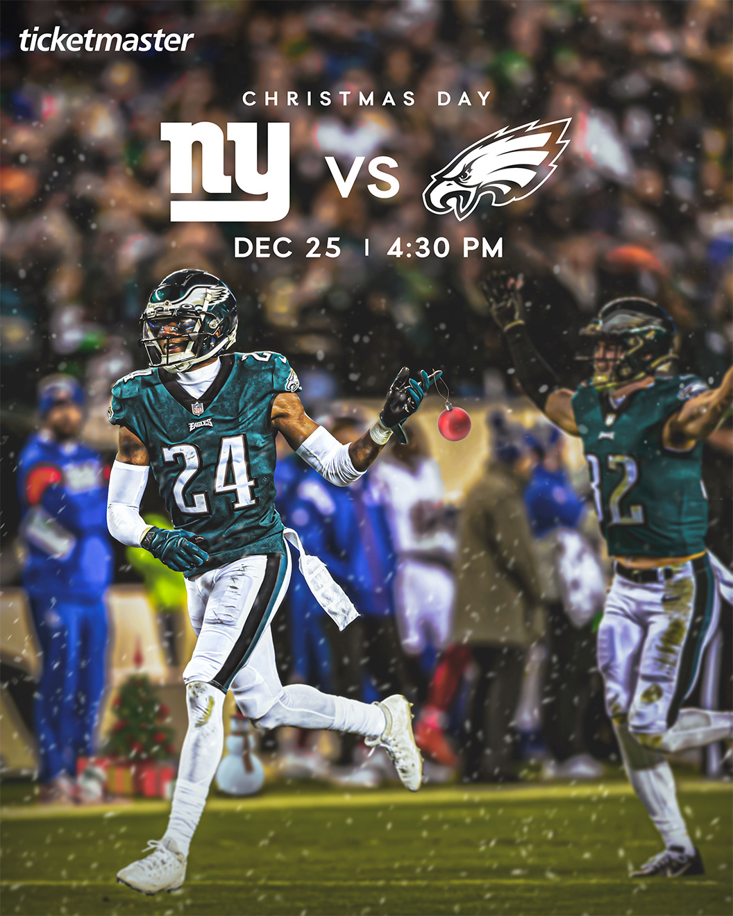 A Christmas Day graphic that combined holiday spirit with a game-day edge, featuring seasonal elements woven into the background and applied to the players themselves.