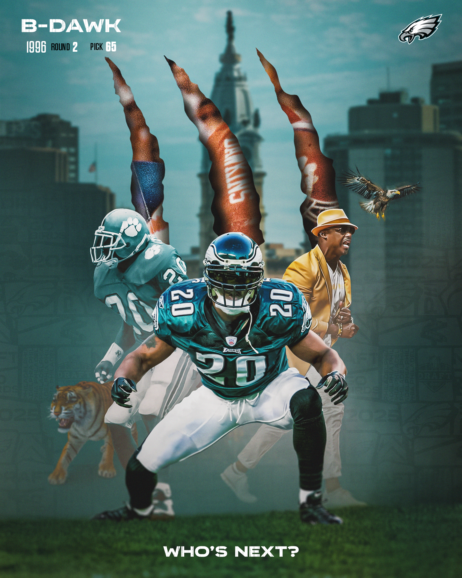 Safety Brian Dawkins- Came in as a Tiger & flew into the Hall of Fame