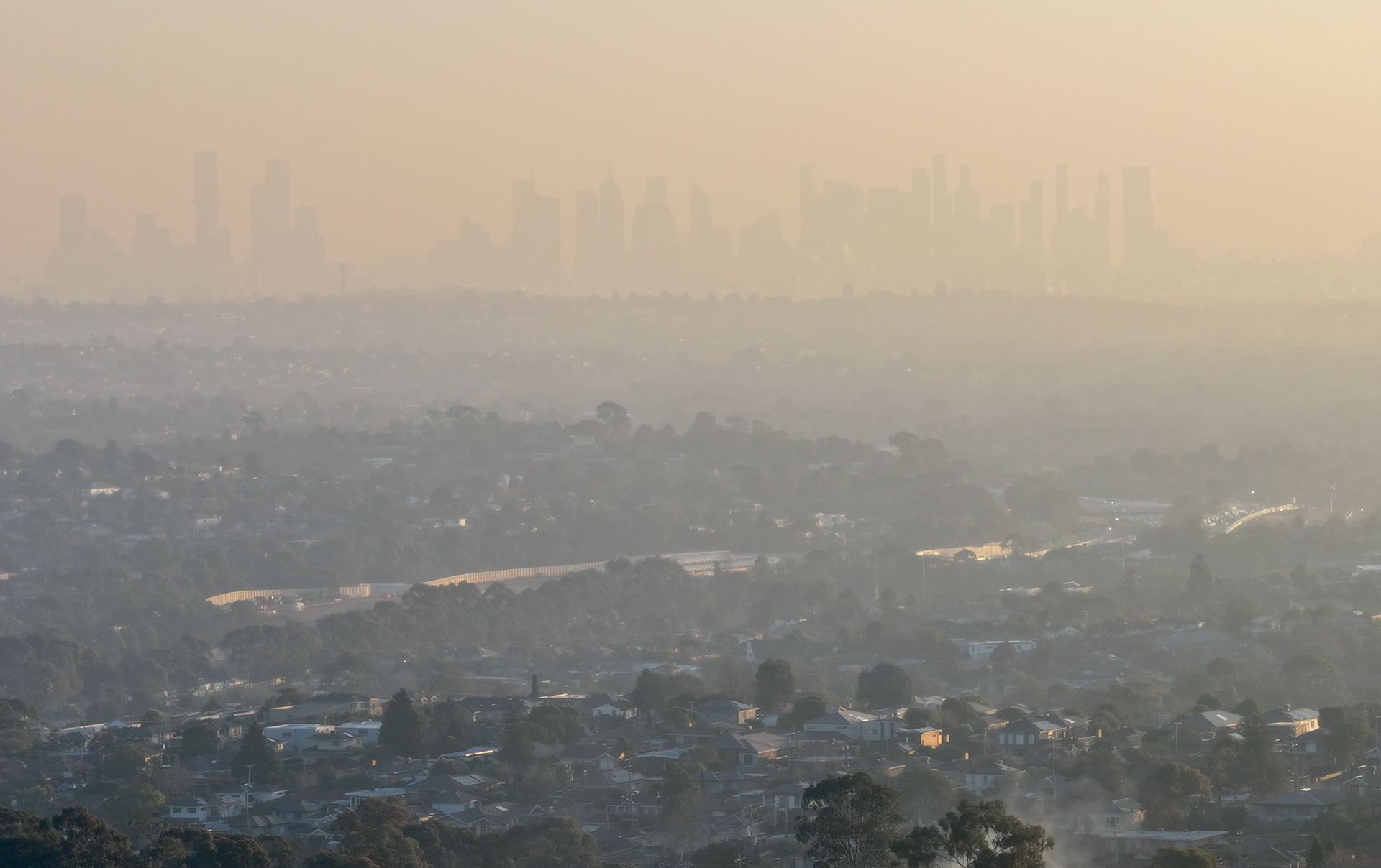 Melbourne City Skyline in Winter Fog