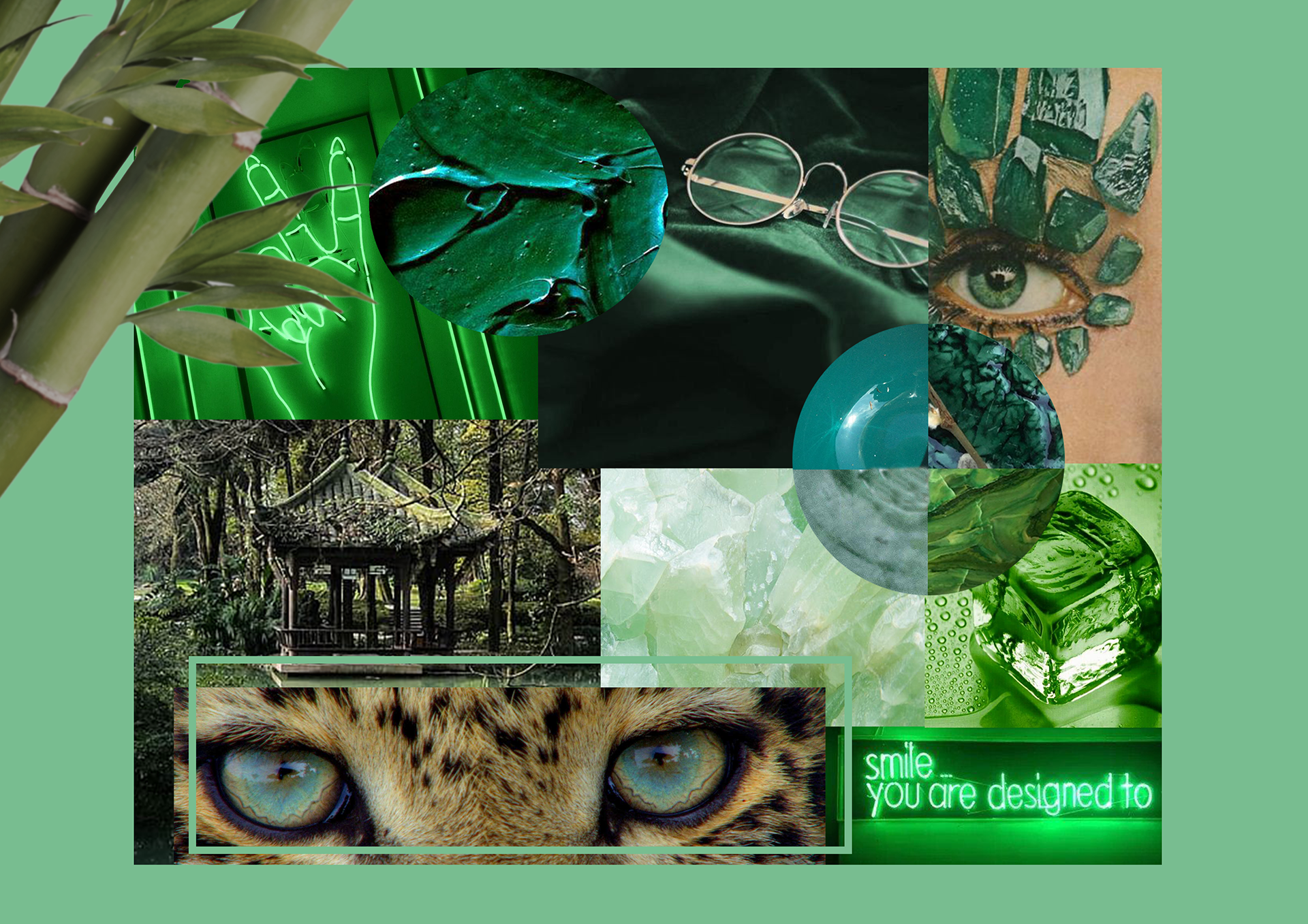Moodboard für die Farbe Grün - Kurs Designgrundlagen