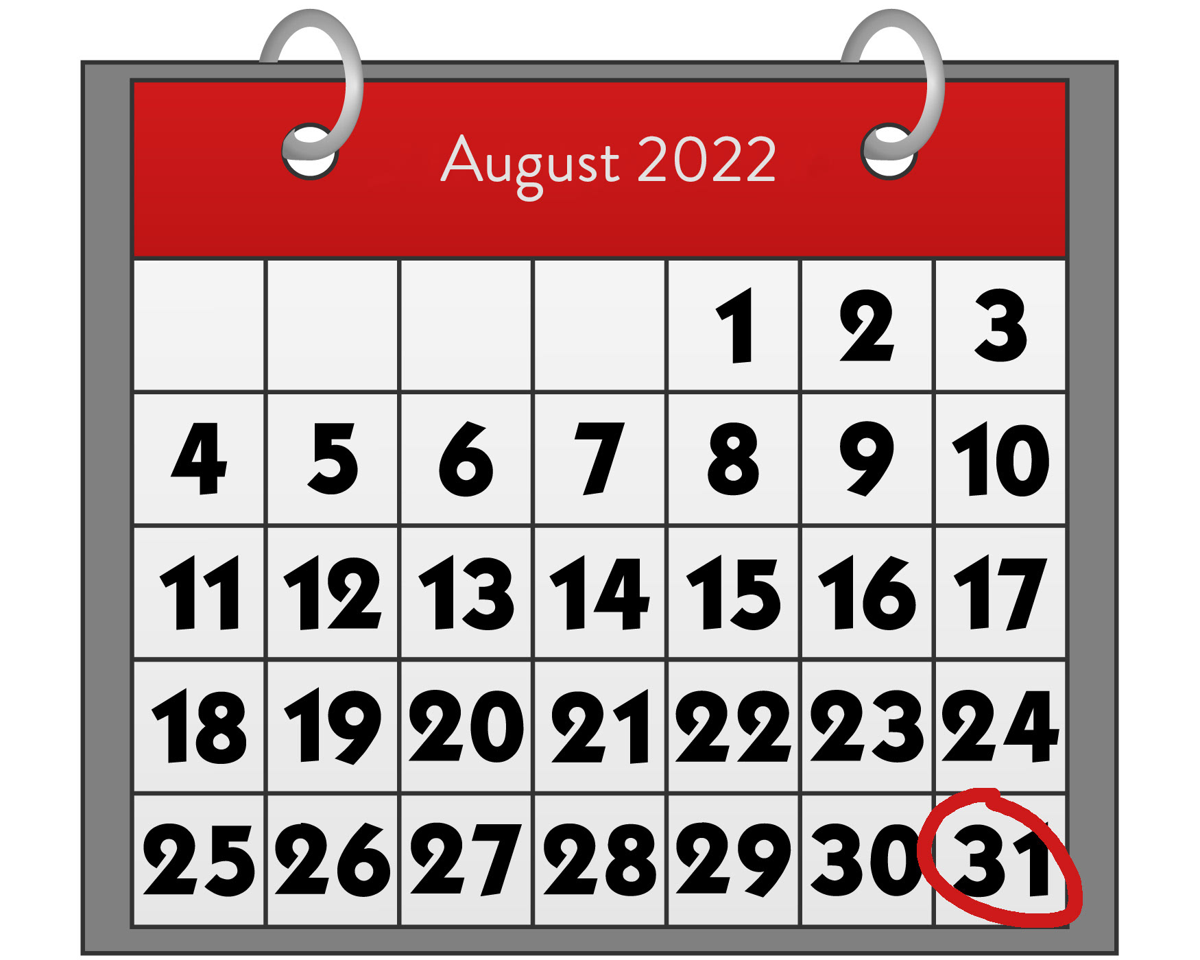 Calendar page for August 2022 with the 30th highlighted