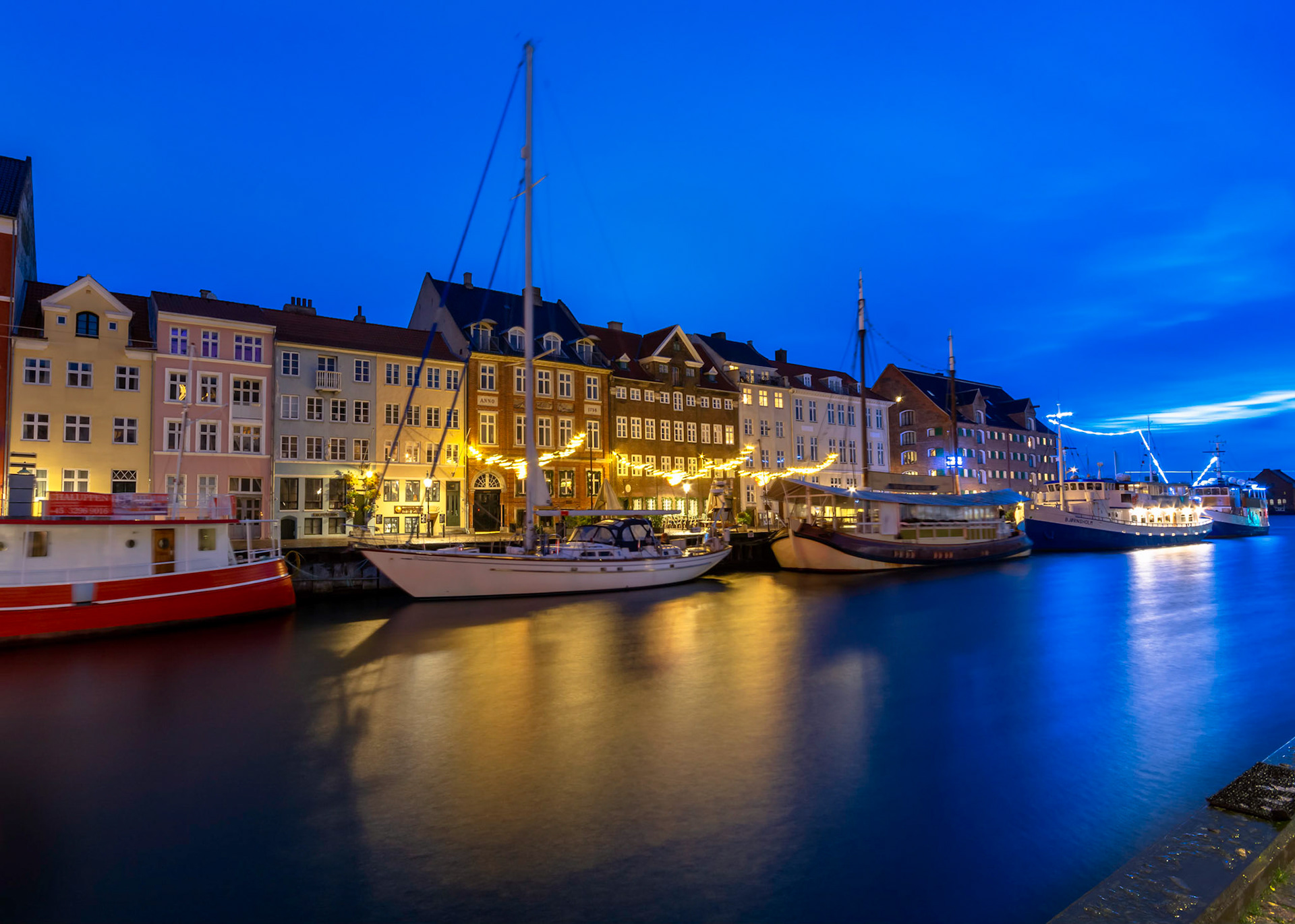 Nyhavn harbour during early blue hour