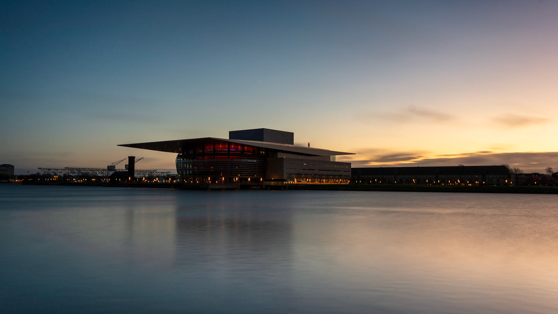 Opera house bathing in golden light