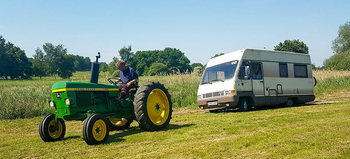 Motorhome getting pulled out at the rally