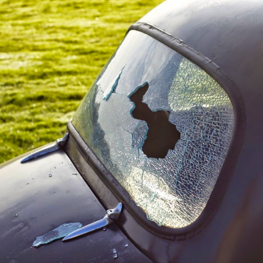 Smashed rear window